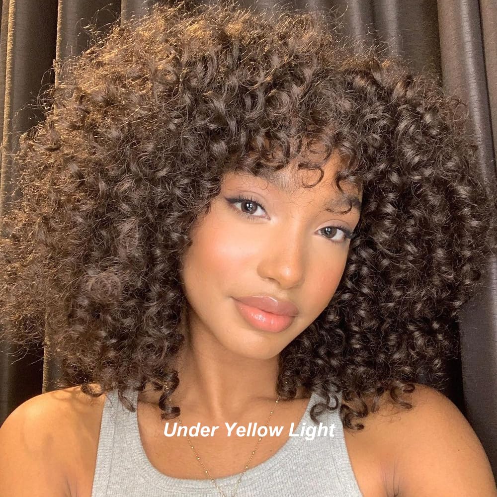 180% Density Short Curly Human Hair Bob Wig with Bangs - Loose Deep Wave 20 Inch O Scalp Top Wig for Black Women | Perfect for Daily Wear, Parties & Special Occasions