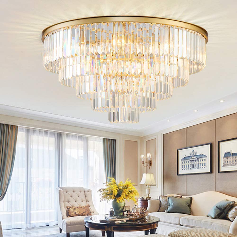 31.5'' Modern Gold Crystal Chandelier - 5-Tier Adjustable Height Pendant Light with 13 Lights for Dining Room, Living Room & Entryway | Elegant Ceiling Lighting for Home Decor, Weddings & Luxury Interiors