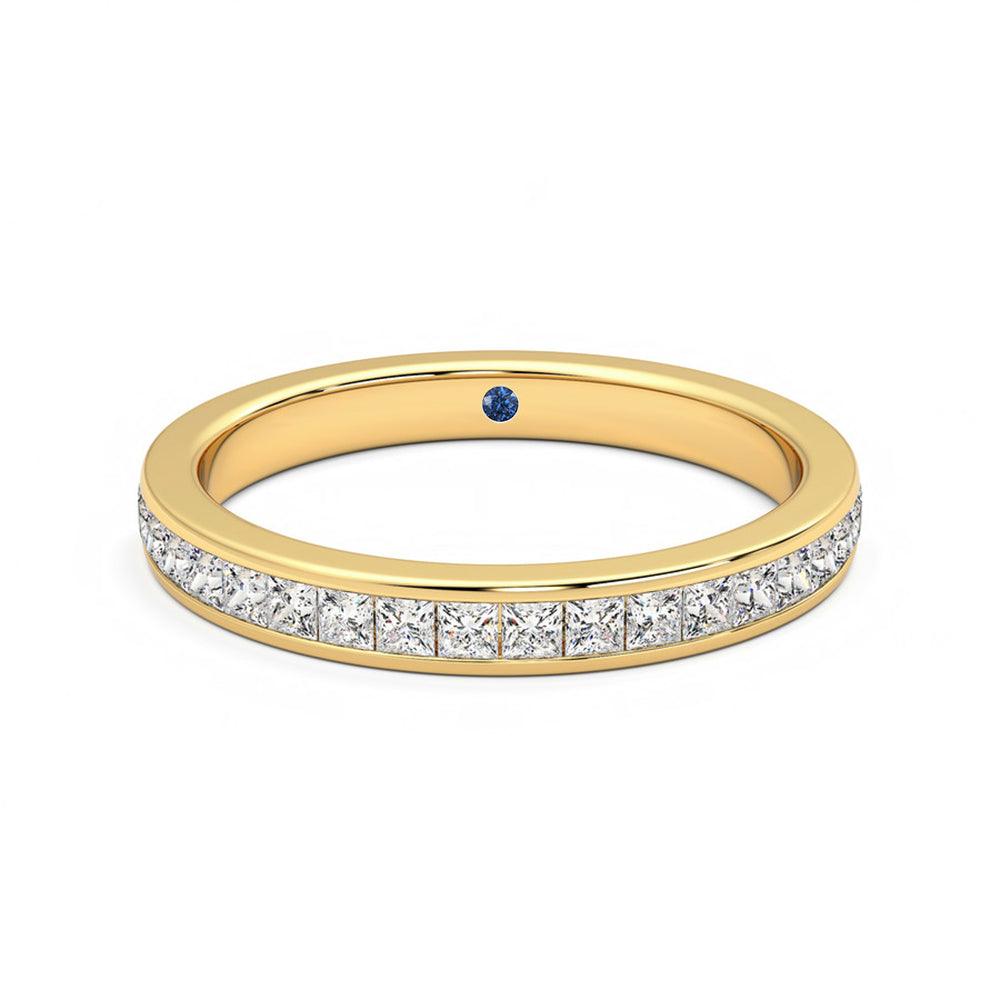 Half Eternity Channel Set Princess Cut Moissanite Wedding Band with Anniversary Stone Accent - Elegant Bridal Ring for Women, Perfect for Weddings, Anniversaries & Romantic Occasions