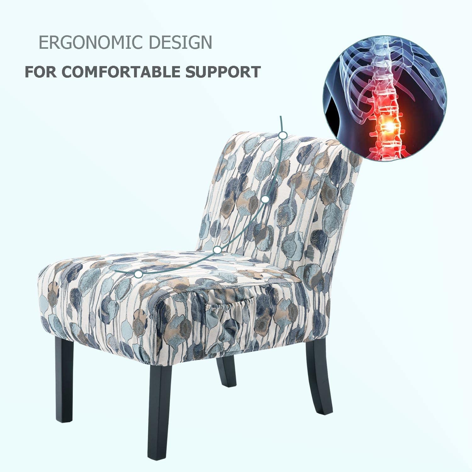 2-Piece Fabric Armless Accent Chairs Set - Modern Slipper Side Chairs with Washable Covers for Living Room, Bedroom & Home Office - White/Blue/Floral Options - Perfect for Small Spaces, Reading Nooks & Guest Seating