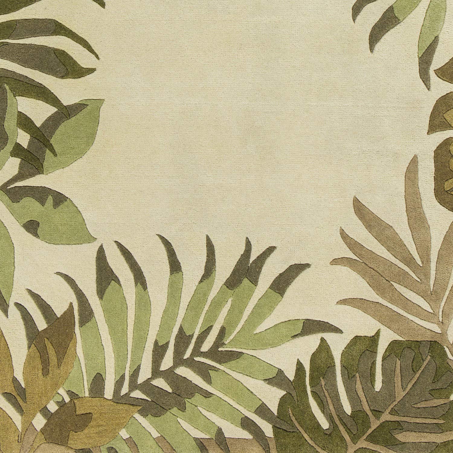 HomeRoots 2' x 4' Ivory Leaves Bordered Wool Area Rug - Soft & Durable Living Room Carpet for Bedroom, Office & Home Decor