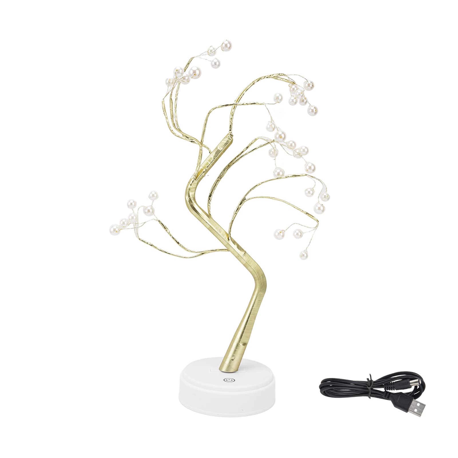Adjustable Tabletop Bonsai Tree Night Light with Copper Wire & USB Cable - 36L Pearl Warm LED Lamp for Bedroom, Nursery, Christmas Decor, Office Desk - Safe & Stable Home Lighting Solution