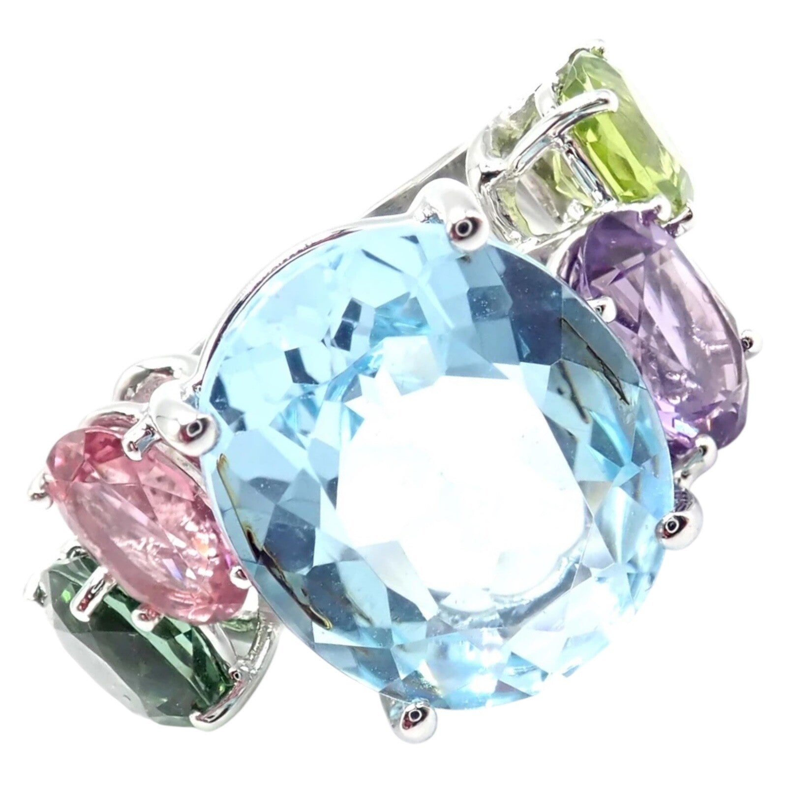 Authentic Asprey Chaos 18k White Gold Ring with Topaz, Tourmaline, Peridot & Amethyst | Luxury Statement Jewelry for Weddings, Anniversaries & Special Occasions