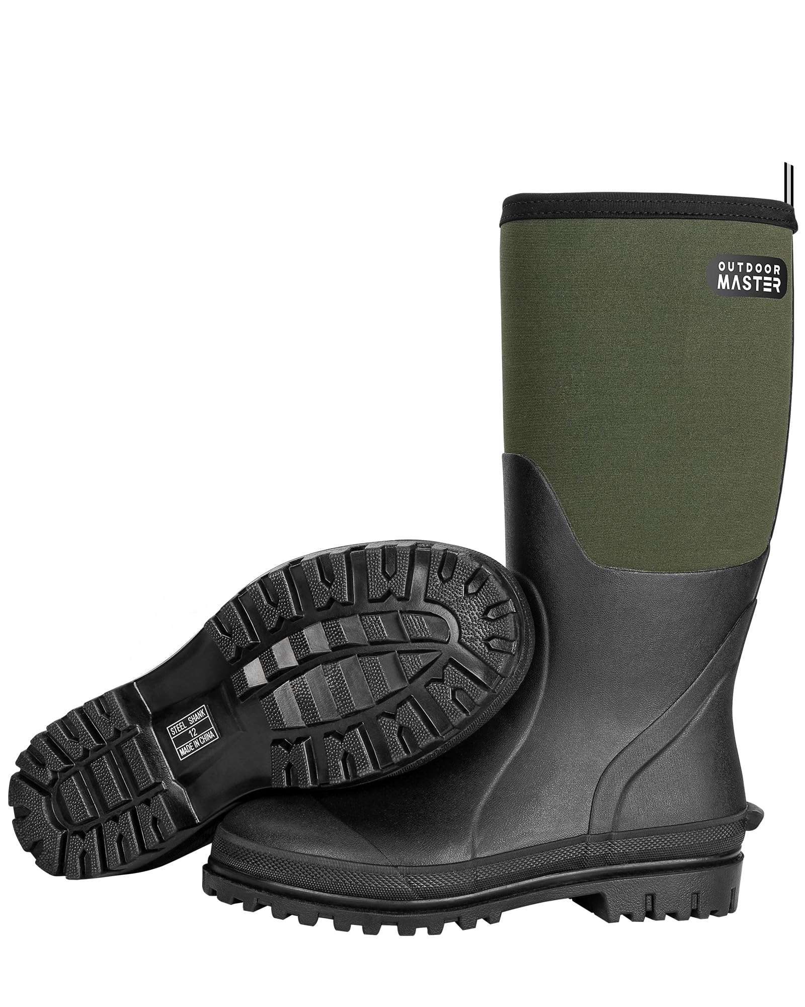 OutdoorMaster Men's Waterproof Hunting Boots - Insulated Rubber Neoprene Boots for Winter with Anti-Slip Sole | Ideal for Hunting, Fishing, Hiking & Outdoor Adventures