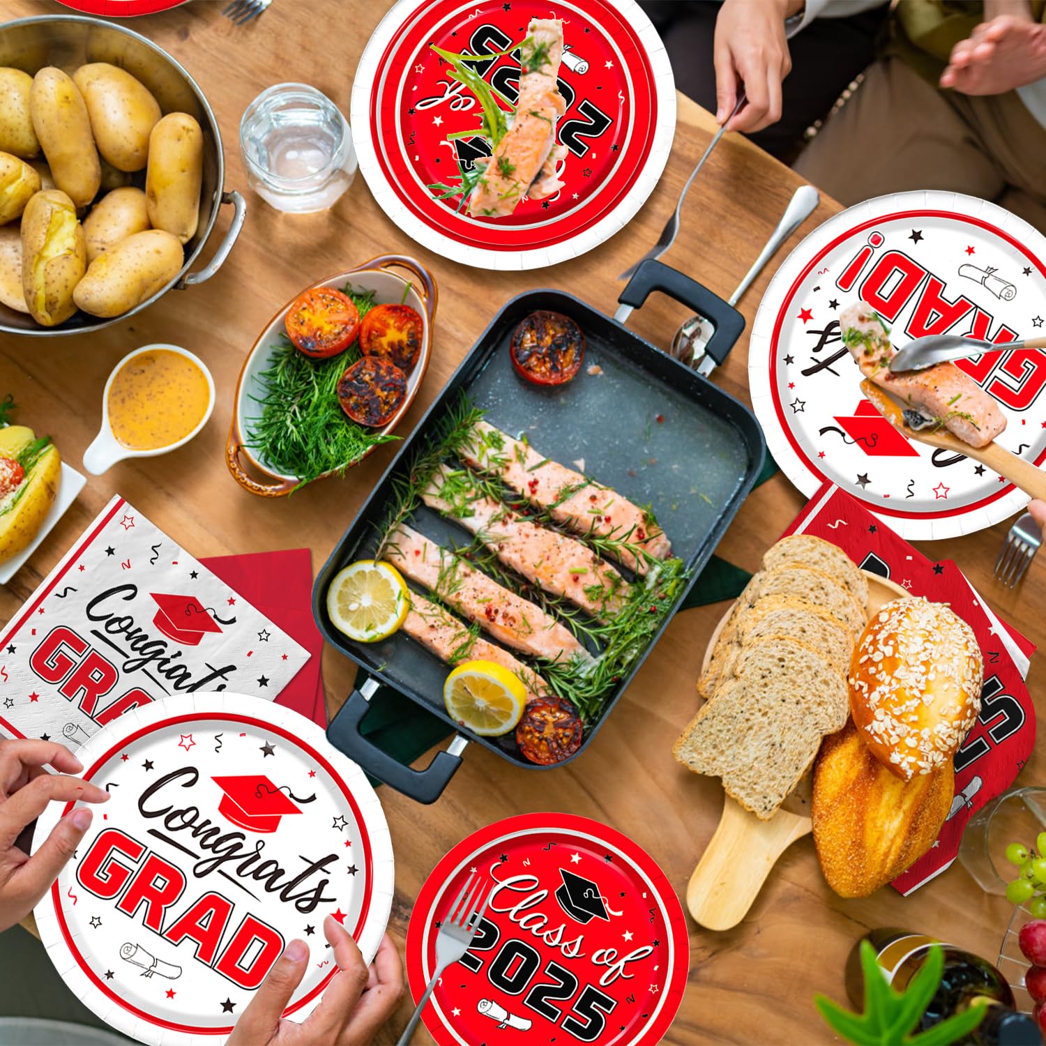 Class of 2025 Graduation Party Supplies Kit for 50 Guests - Red Disposable Dinner Plates, Dessert Plates & Napkins - Perfect for Grad Party Decorations & Celebration Events