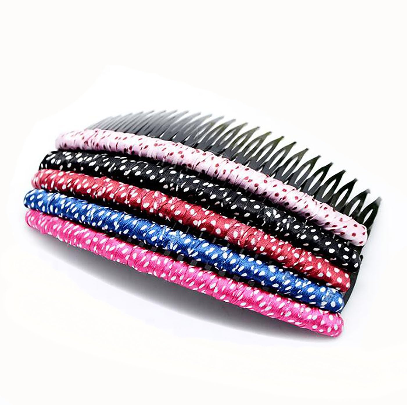6 Pack Women's 24 Teeth Wrapped Cloth Hair Combs - Plastic Hair Clips & Side Combs for Women - Perfect Hair Accessories for Weddings, Parties & Everyday Styling