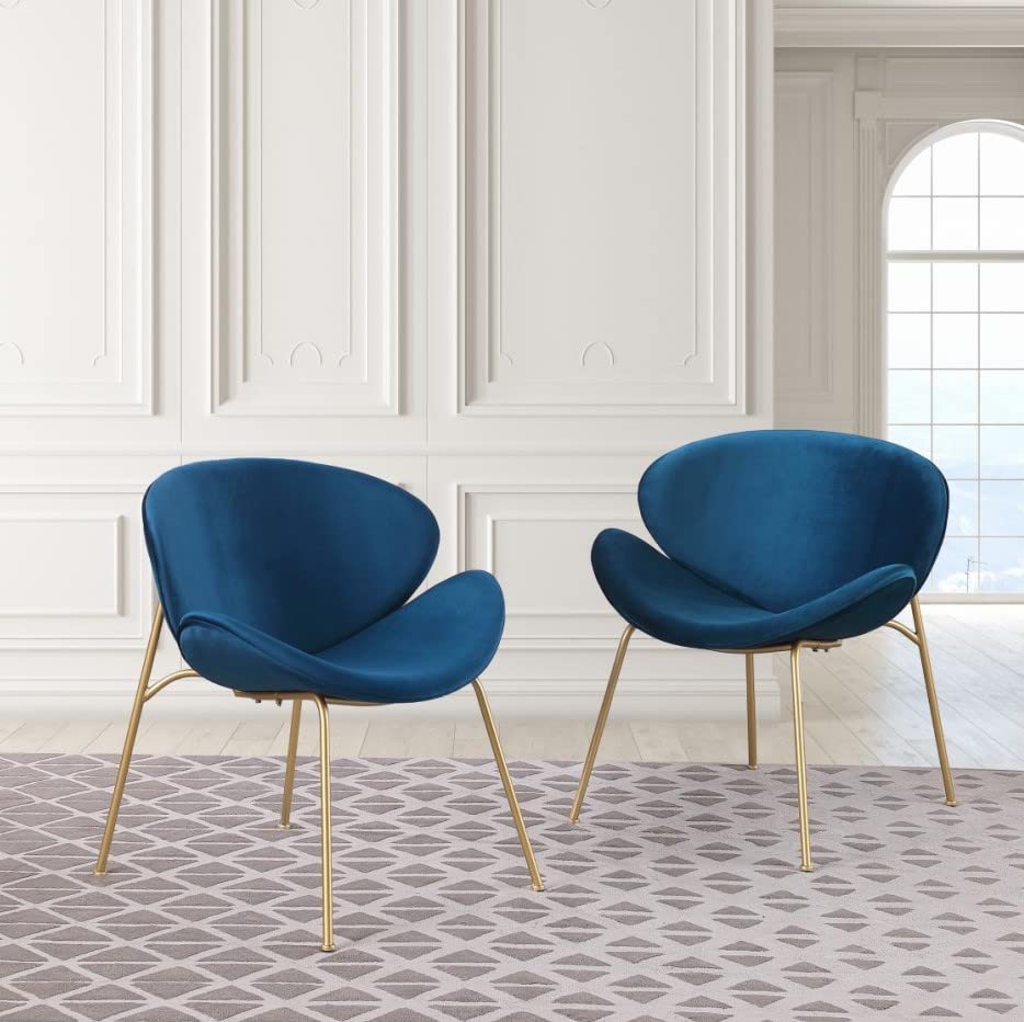 Velvet Dining Chairs Set of 2 - Modern Side Chairs with Golden Metal Legs & Curved Back, Plush Upholstered Vanity Chair for Bedroom, Living Room, Kitchen - Perfect for Dining, Reading, Makeup & Leisure Time