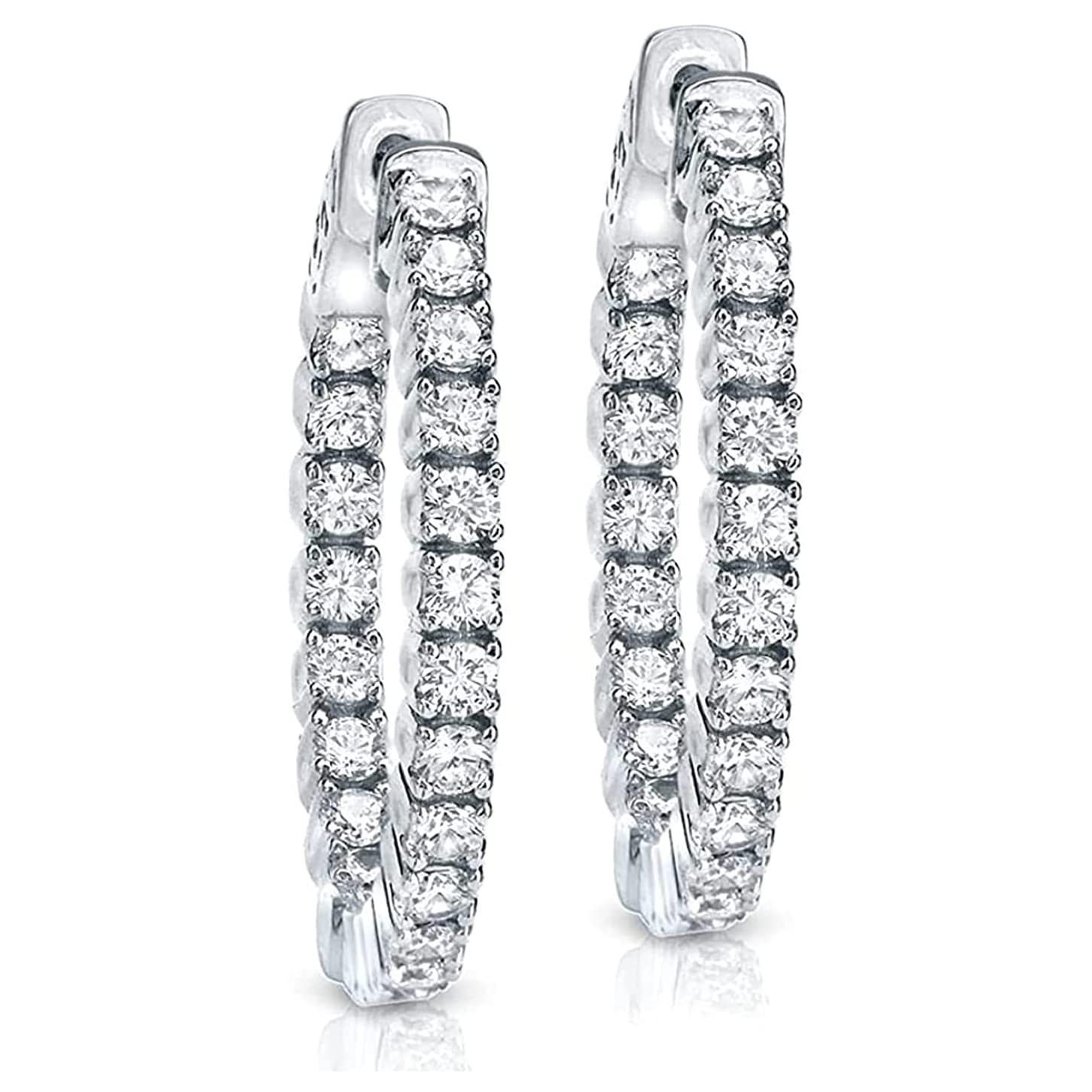 Inside Out Hoop Earrings for Women - Round Brilliant Cut White Moissanite Diamond Earrings in 925 Sterling Silver - Perfect for Everyday Wear, Parties & Special Occasions