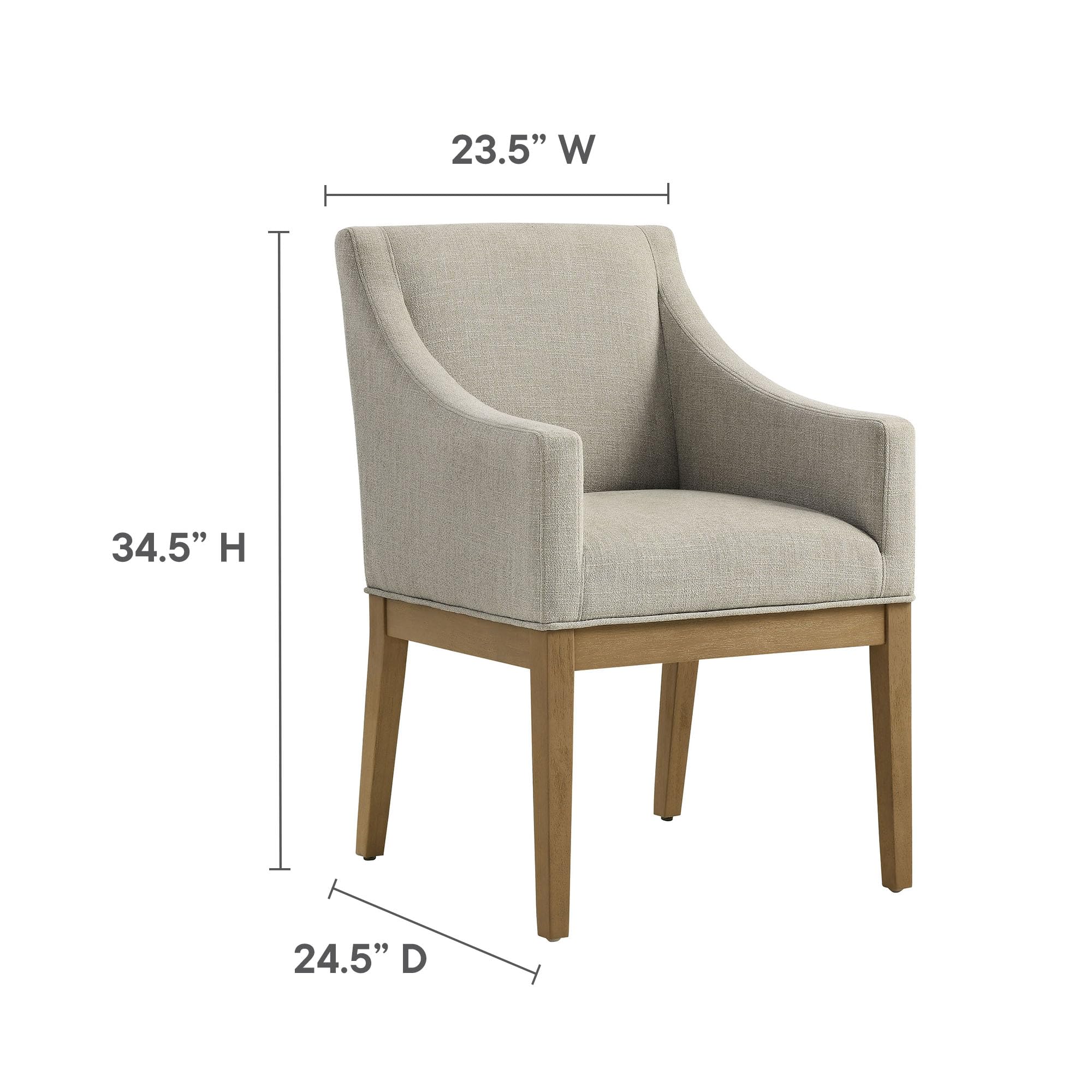 Modway Alton Upholstered Dining Chair with Arms in Linen Natural – Mid Century Modern Padded Kitchen Chair with Wood Legs – Fabric Accent Chair for Dining Room, Living Room & Office