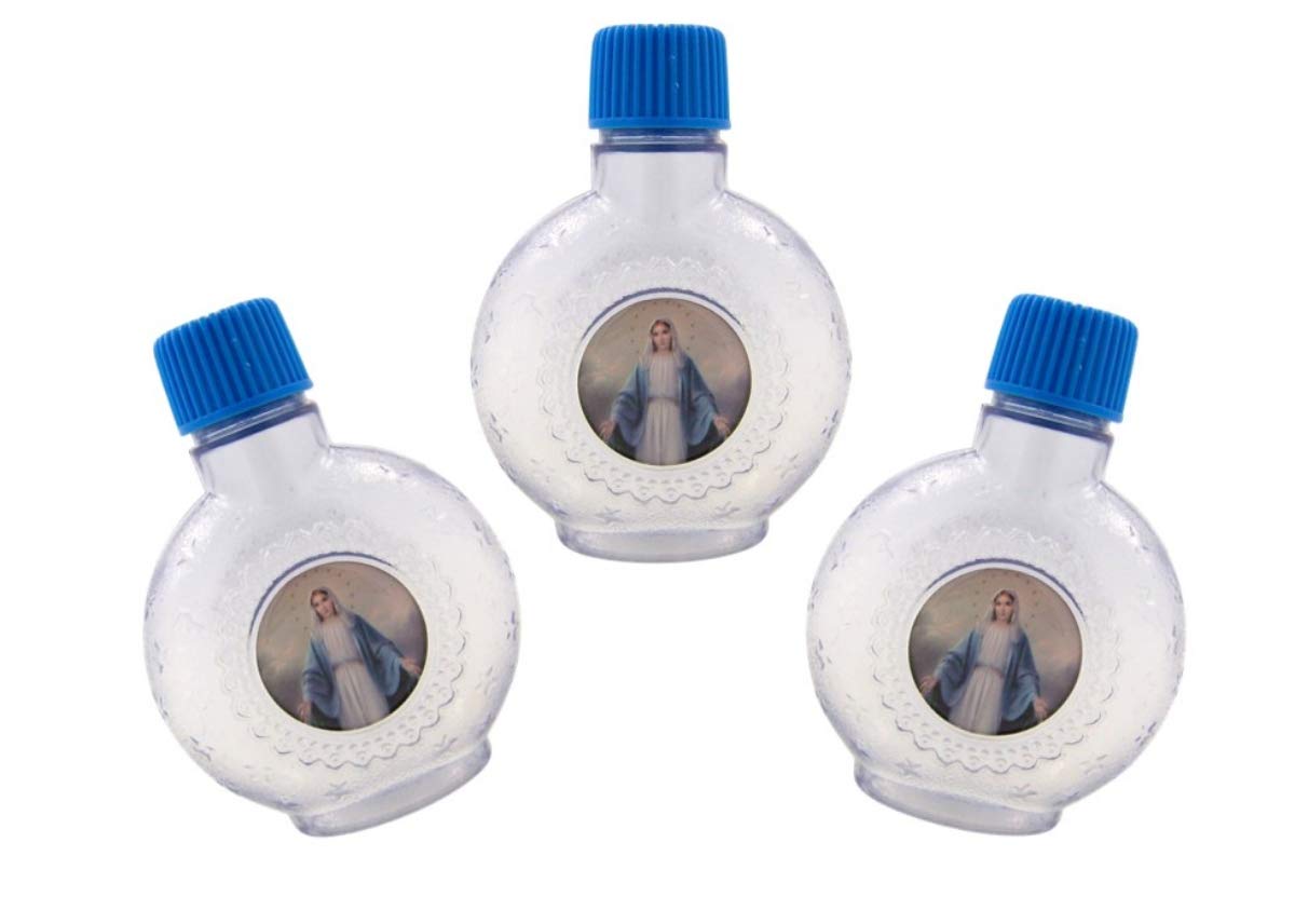 Our Lady of Grace Holy Water Bottle - 2.75 Inch Religious Water Container - Pack of 3 for Catholic Home Blessings, Baptisms & Spiritual Protection