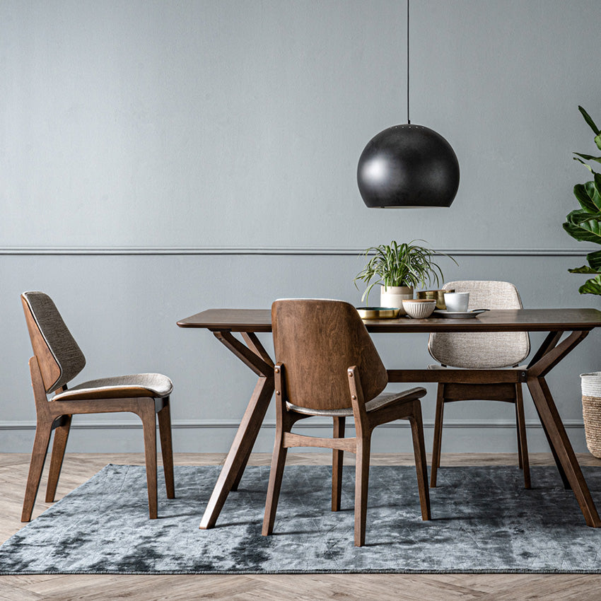 ERZA Modern Dining Chair - Solid Walnut Wood Frame & Grey Upholstery - Comfortable Kitchen, Dining Room, or Breakfast Nook Seating