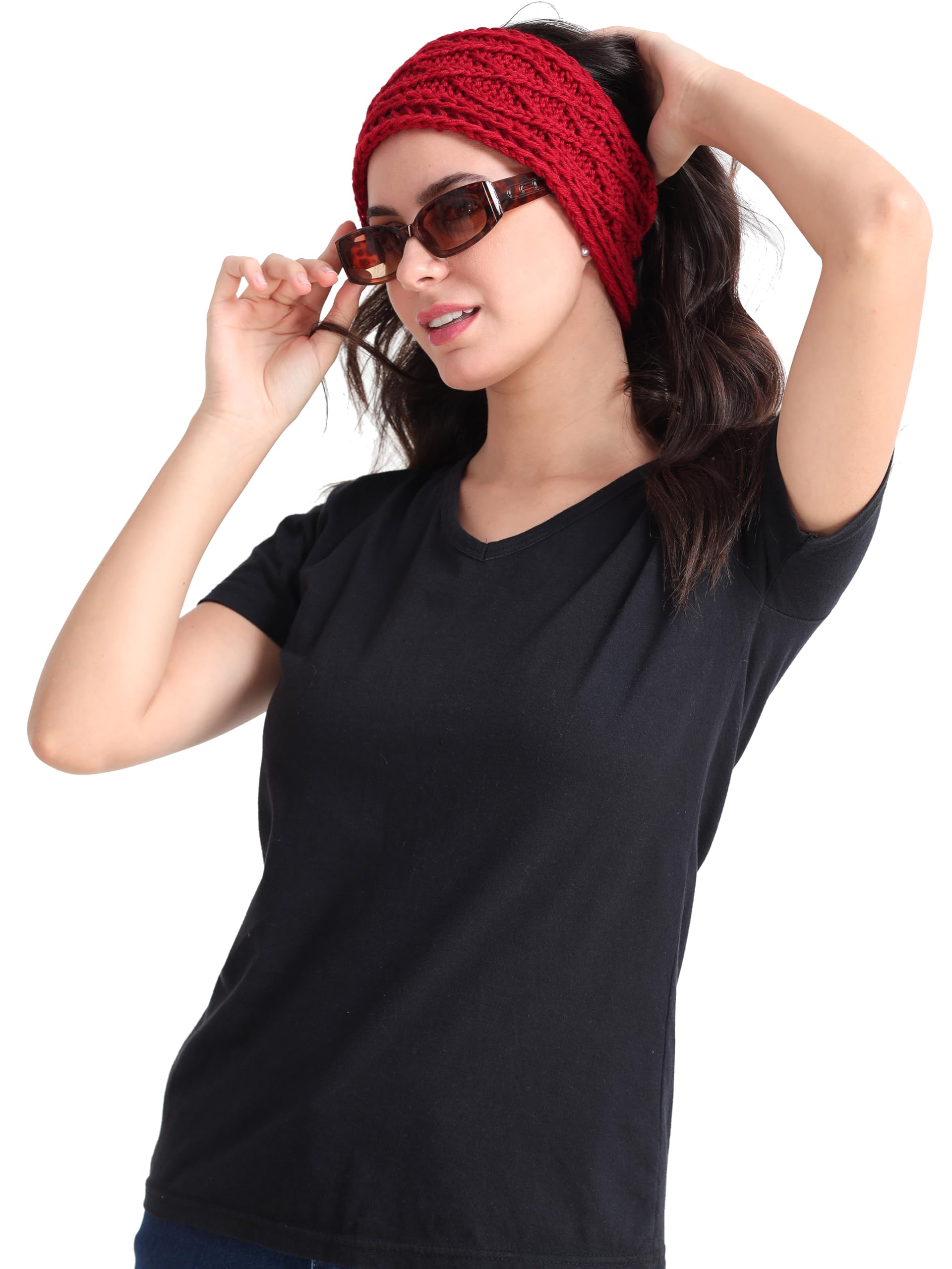 FabSeasons Acrylic Woolen Skull Stretch Headband - Winter Ear Warmer & Hair Accessory for Women & Girls - Perfect for Skiing, Running & Cold Weather Fashion