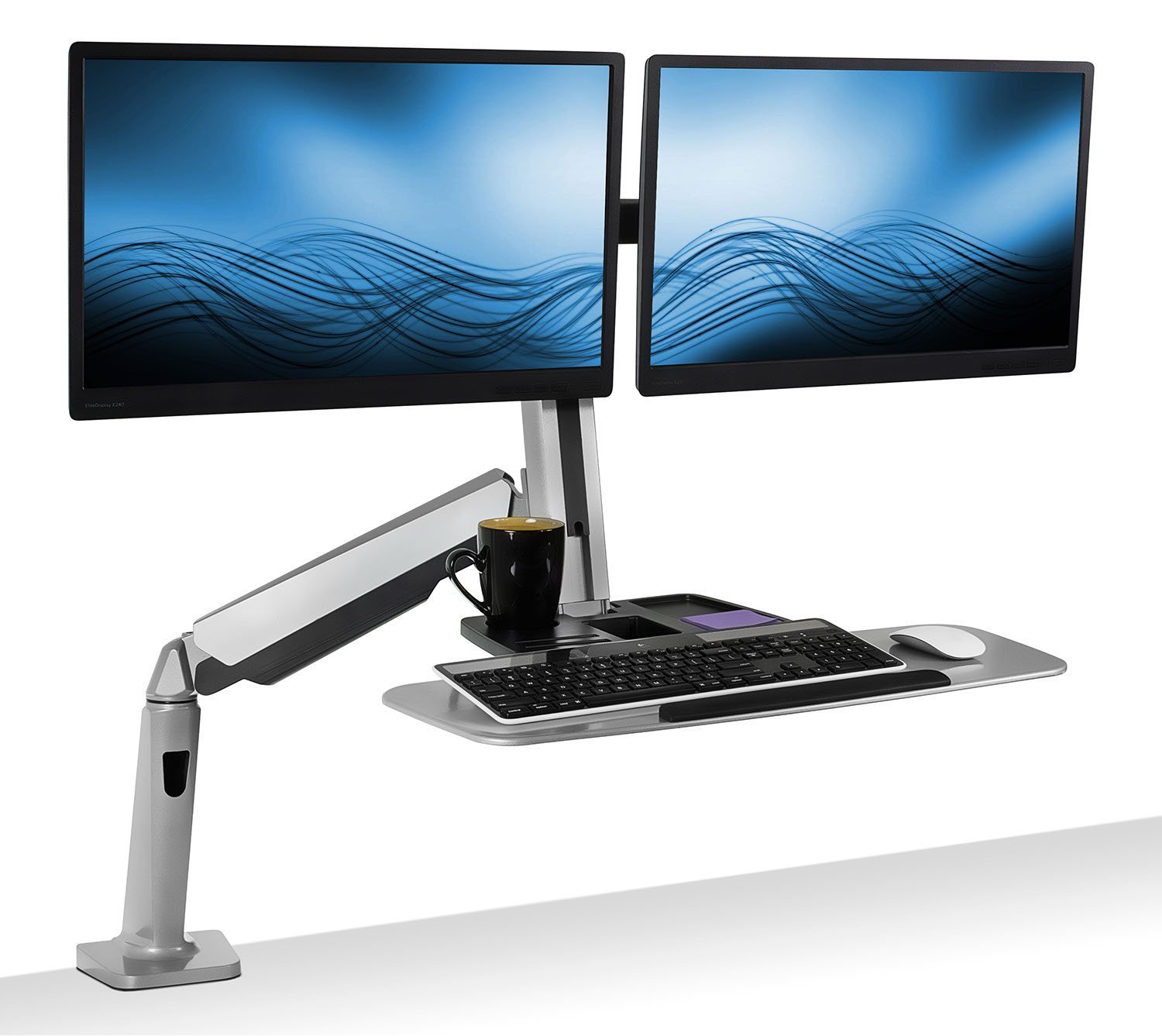 Mount-It! Dual Monitor Standing Desk Converter - Height Adjustable Workstation with Counterbalance Monitor Arm & Ergonomic Keyboard Tray | Perfect for Home Office, Gaming Setup & Remote Work