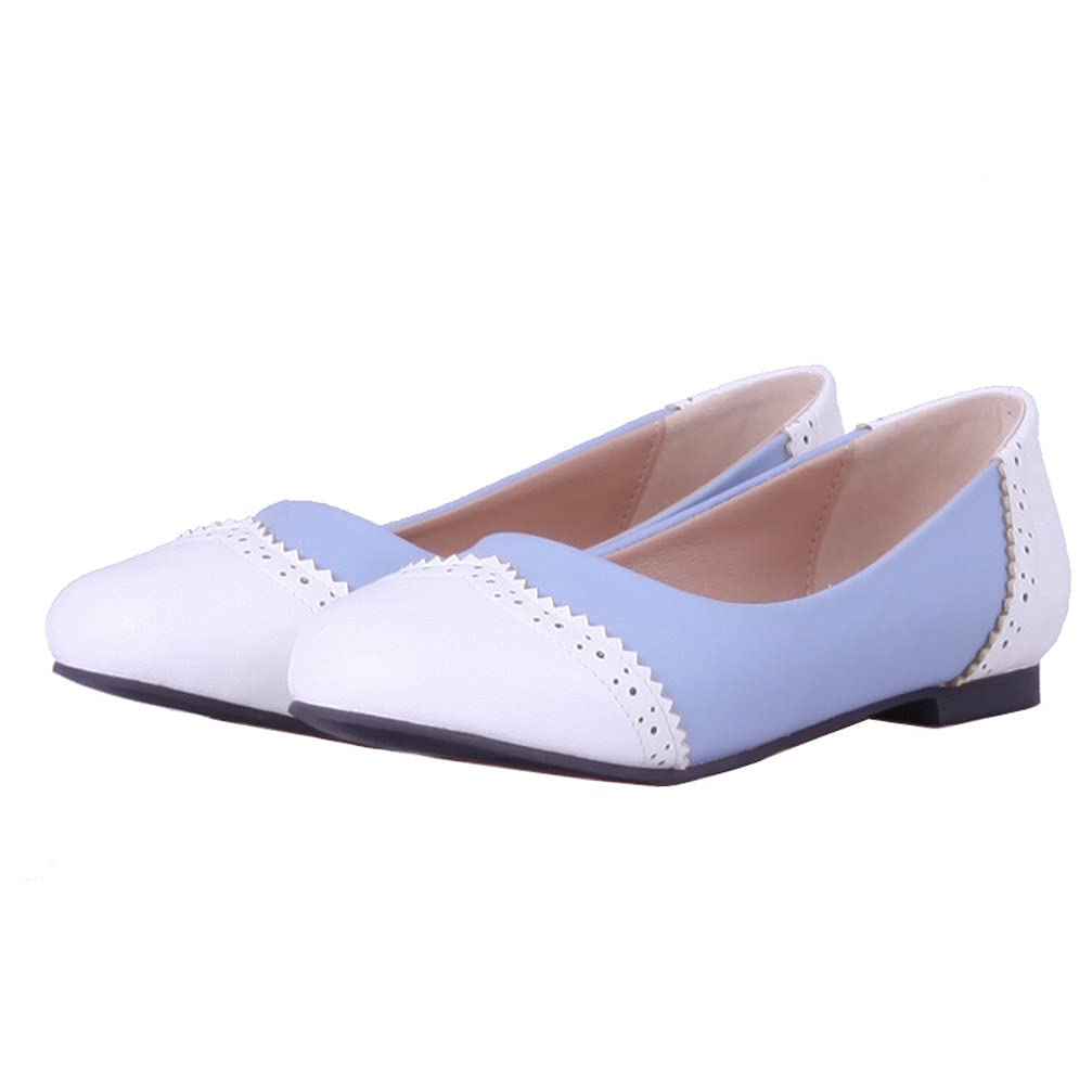 KOKOMOMO Women's Vintage Wingtip Oxford Pumps - Slip On Ballet Flats with Round Toe - Rockabilly Style Shoes for Casual Wear, Office & Retro Fashion Outfits