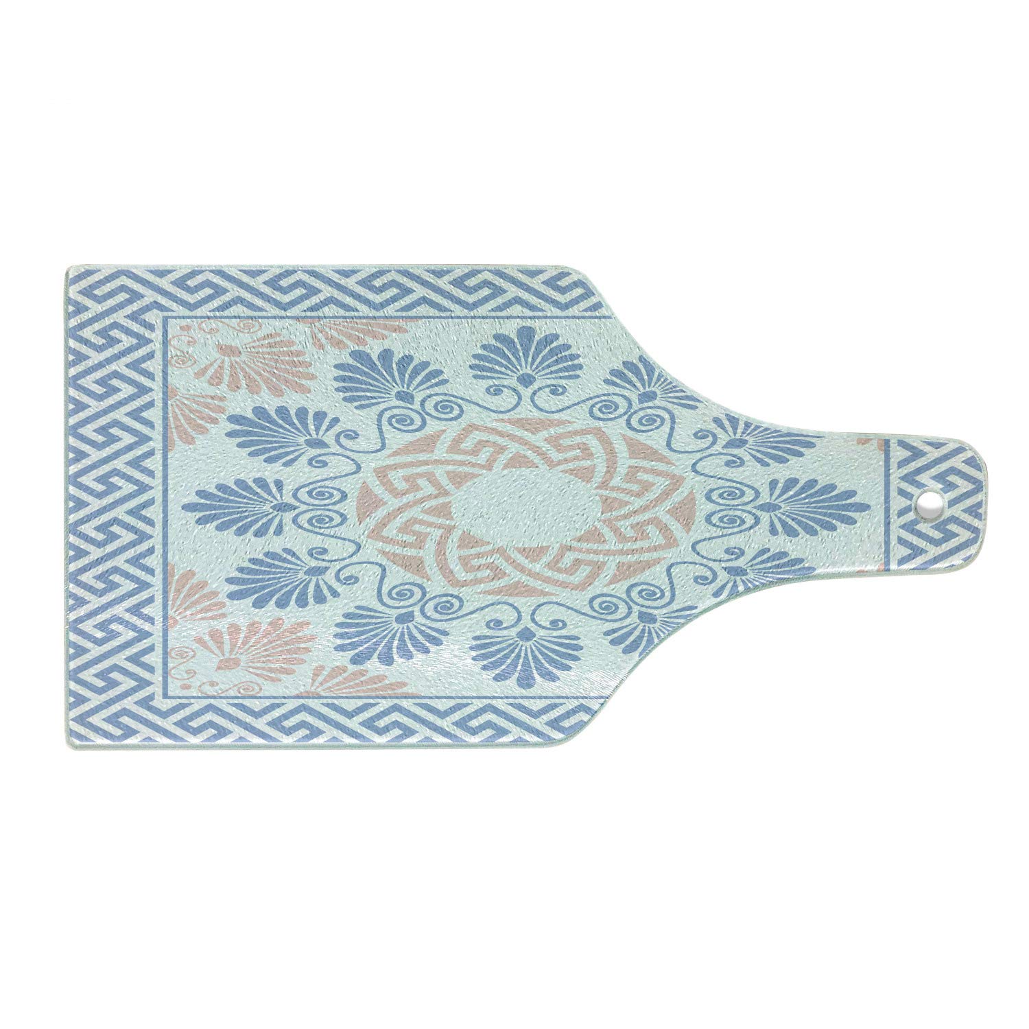 Ambesonne Floral Antique Cutting Board - Bohemian Leafy Flower & Mandala Design Tempered Glass Serving Board - Wine Bottle Shape in Pale Blue White Blush - Perfect for Cheese Platters, Charcuterie & Wine Pairing Parties