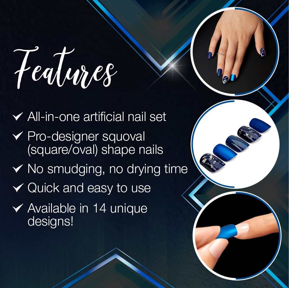 Ardell Nail Addict Premium Artificial Nail Set - Matte Blue Press On Nails for Women, Reusable Fake Nails with Glue | Perfect for Parties, Weddings, and Everyday Wear