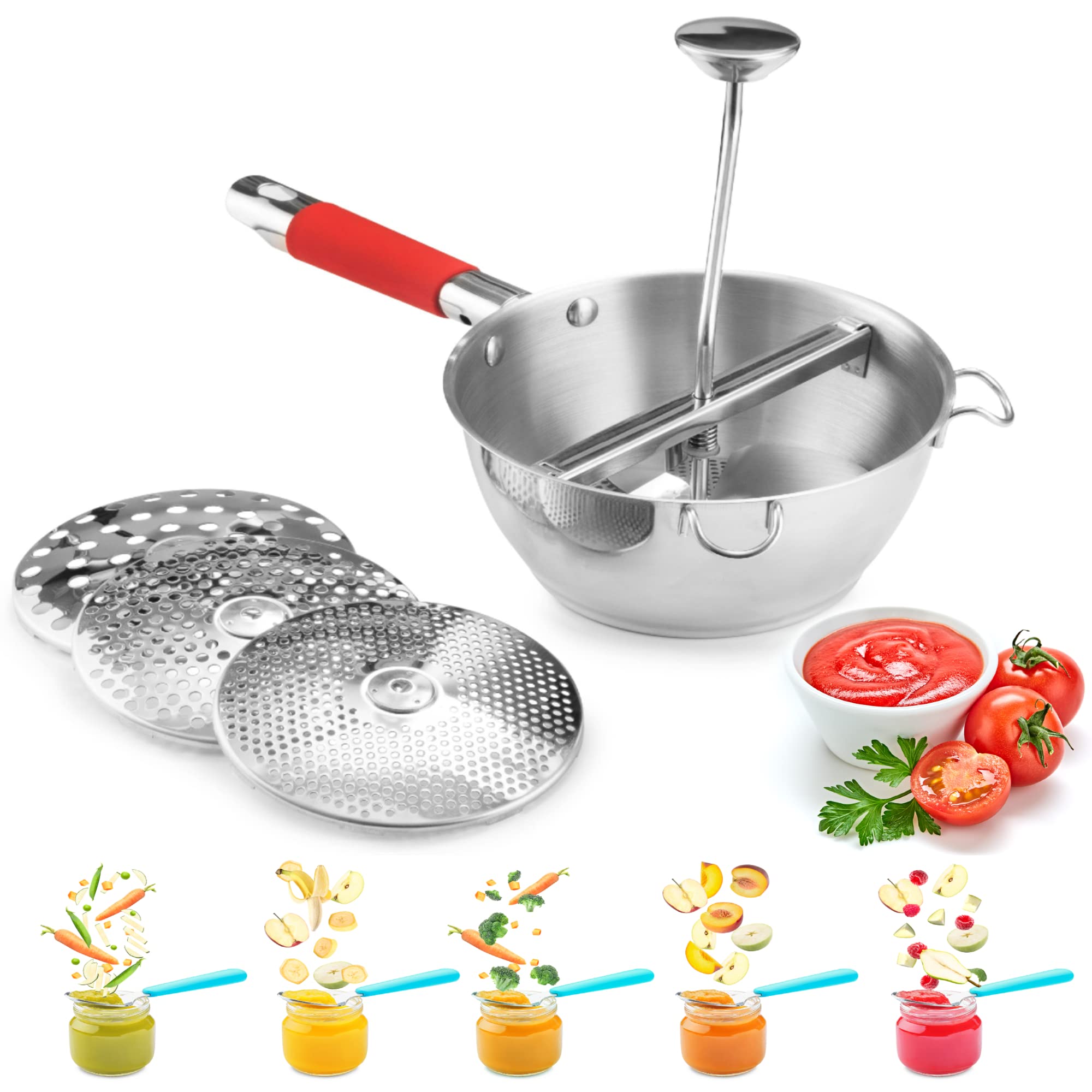 Bezrat 3-in-1 Food Mill with Stainless Steel Bowl - Potato Ricer for Mashed Potatoes, Hand Crank Grain Mill for Mashing Straining Grating Fruits Vegetables - Includes 3 Grinding Discs - Perfect for Baby Food Making, Kitchen Prep & Homemade Purees (Black)