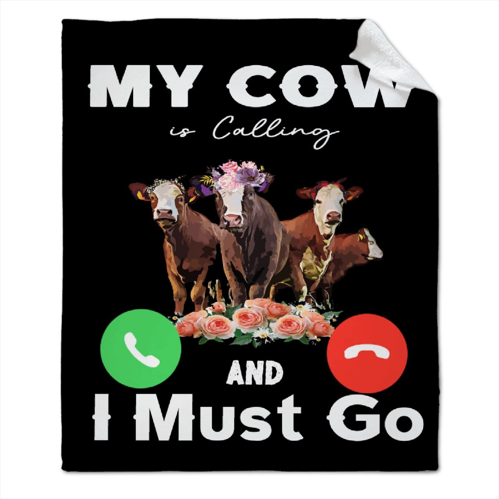 Soft Cow Print Flannel Plush Blanket - Full Size 120x90 Inches, Lightweight & Cozy for All Seasons | Perfect for Bed, Couch, Nursery Decor, Baby Shower & Birthday Gifts | My Cow is Calling and I Must Go Design