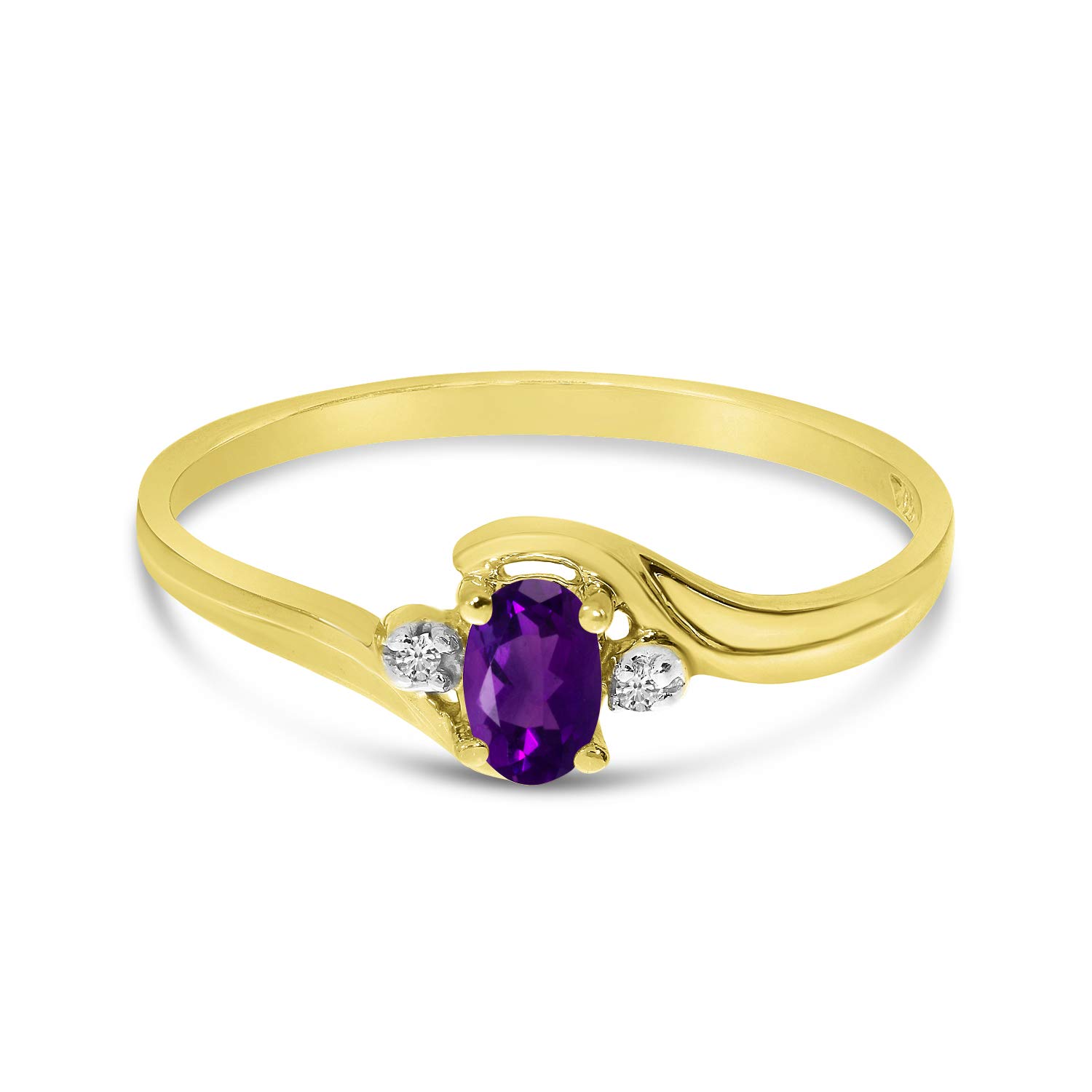 10K Yellow Gold Oval Amethyst and Diamond Ring for Women - Elegant Purple Gemstone Engagement, Wedding, or Anniversary Jewelry Gift