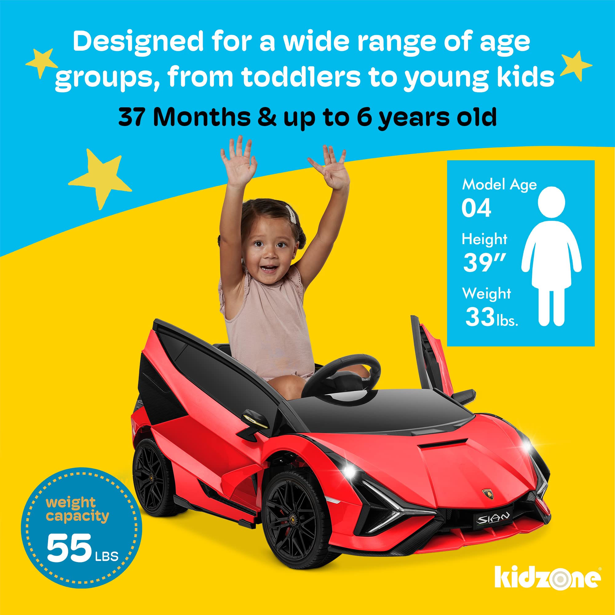 Kidzone Kids 12V Electric Ride-On Lamborghini Sian Roadster Toy Car with Remote Control, Suspension Wheels, LED Lights & Music - Green/Gold | Licensed Motorized Vehicle for Boys & Girls | Outdoor Play, Birthday Gifts, Backyard Fun