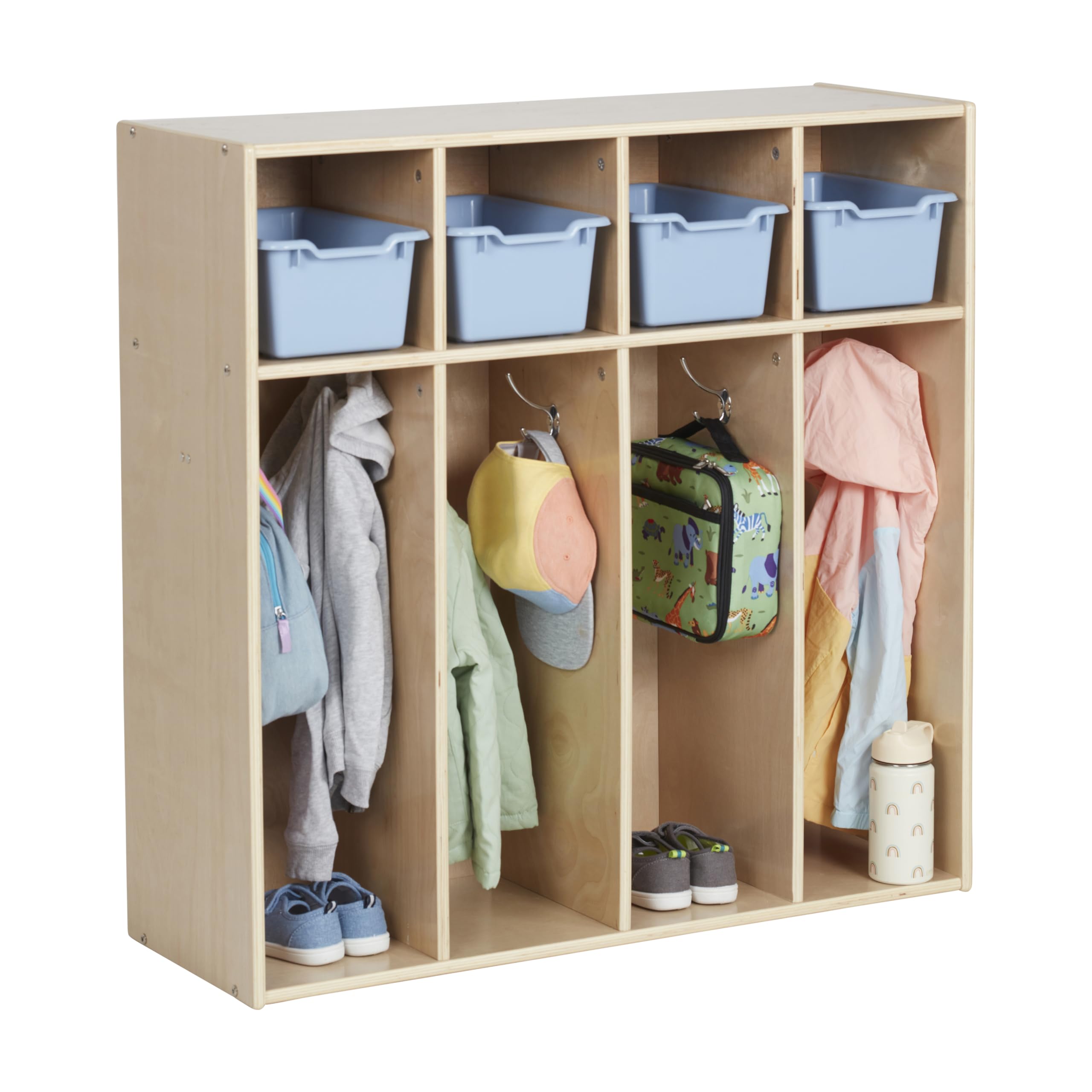 ECR4Kids Streamline 4-Section Coat Locker for Toddlers - Natural Wood Kids Furniture for Daycare, Preschool & Home Organization