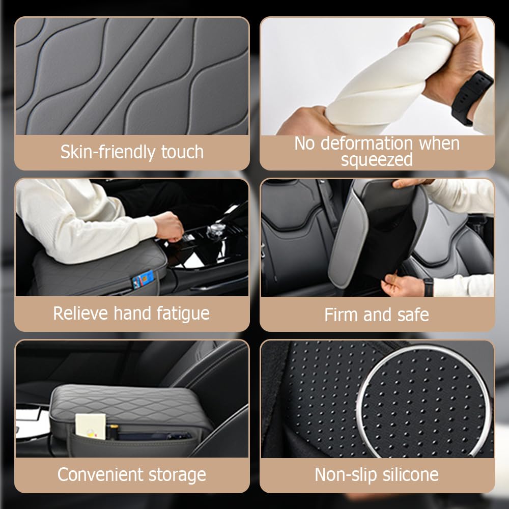 2024 Upgrade Universal Car Armrest Storage Cover - Premium Leather Center Console Organizer with 2 Storage Bags, Car Interior Accessories (Gray) - Perfect for Road Trips & Daily Commute