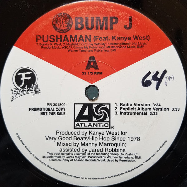 Bump J – Pushaman Atlantic Vinyl Record | Hip Hop & Rap Music | Free 4 All Inc 093793 | Perfect for DJs, Collectors & Music Enthusiasts