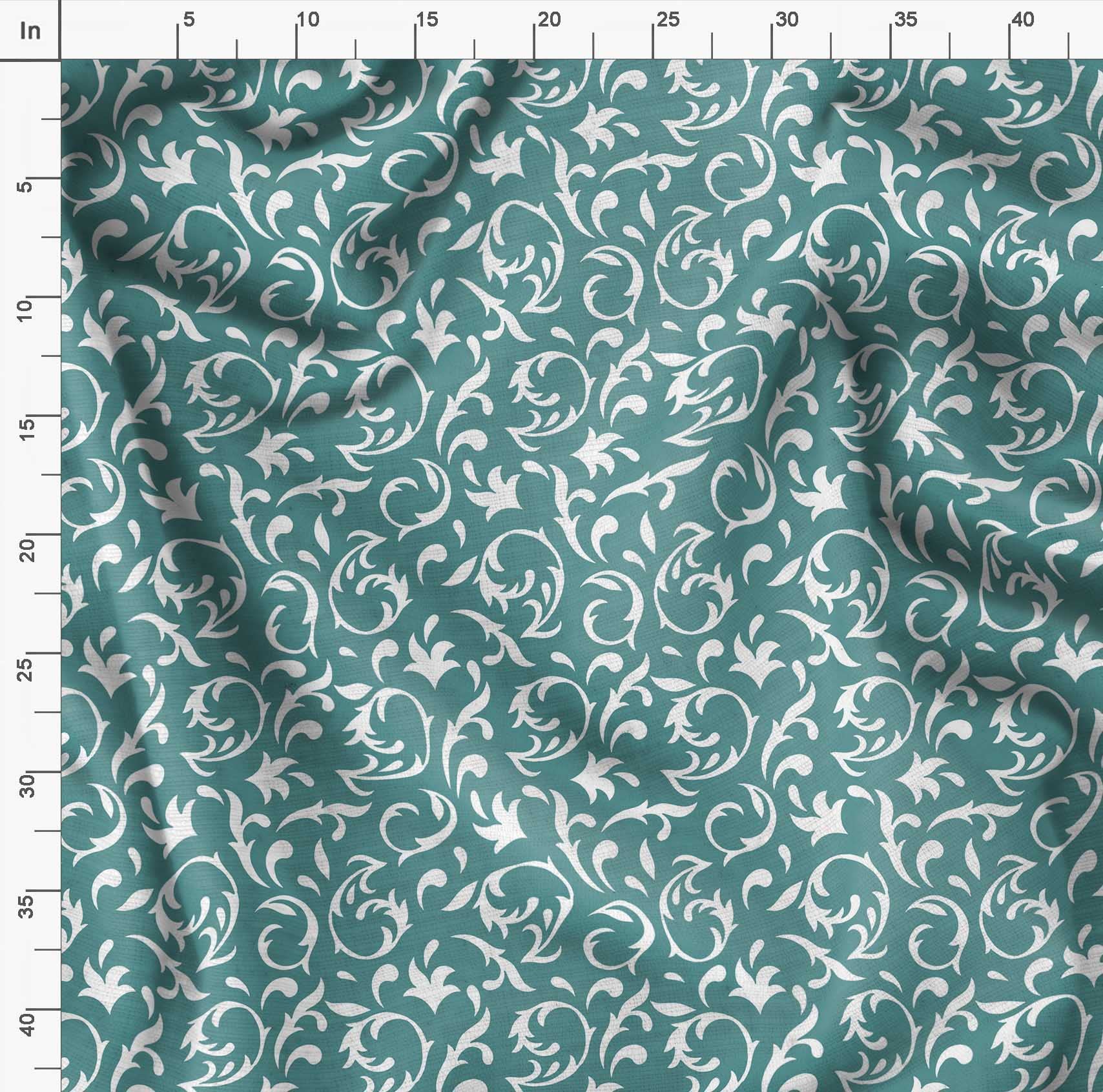 Soimoi Moss Georgette Blue Fabric by The Yard - 42 Inch Wide Filigree Damask Print Material - Delicate Elegant Patterns for Dresses, Curtains & Home Decor Projects - Printed Chiffon Fabric for Sewing & DIY Crafts