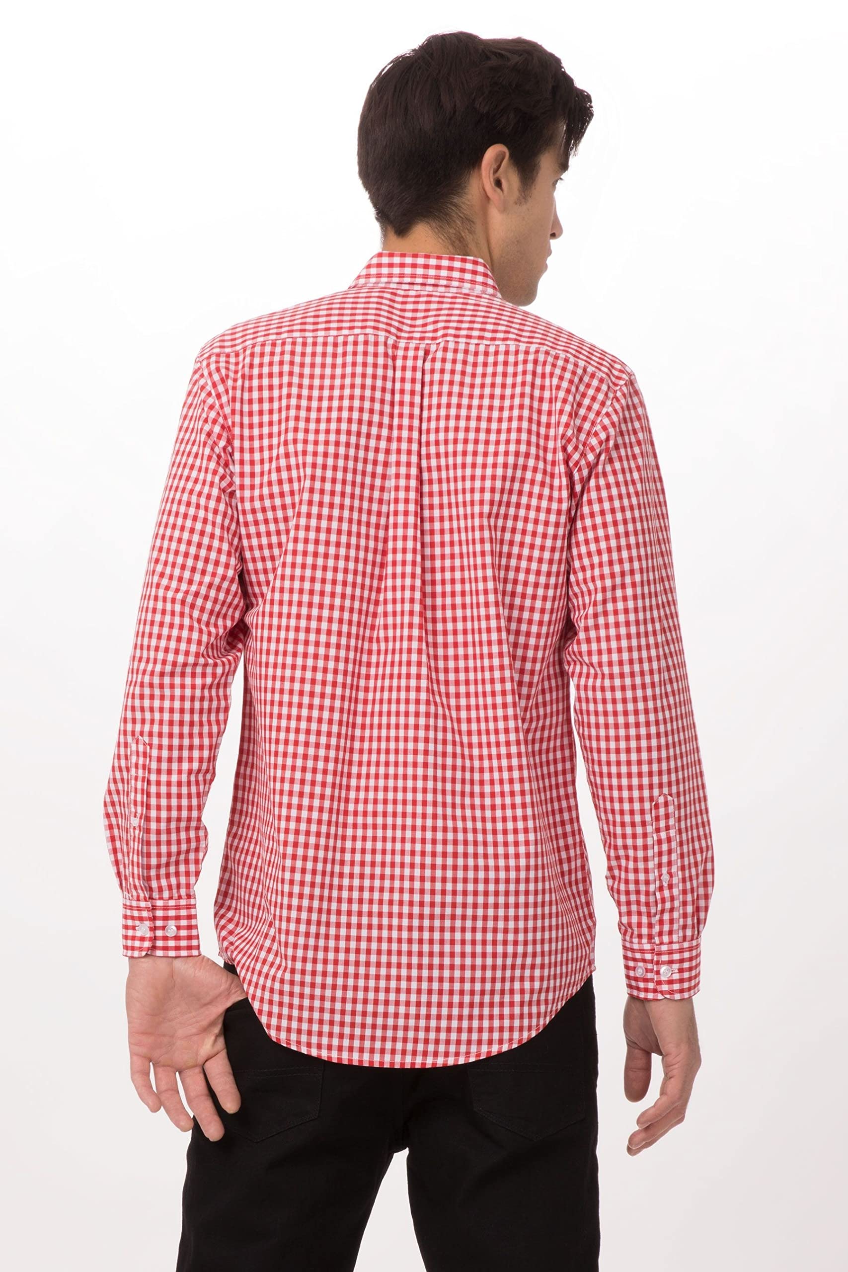 Chef Works Men's Gingham Dress Shirt - Professional Kitchen Uniform, Stylish Workwear for Chefs & Waiters - Perfect for Restaurants, Catering & Culinary Events