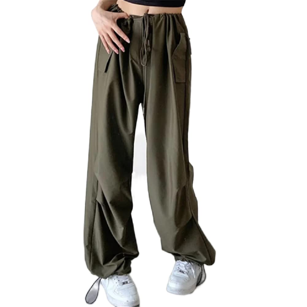 TBA Women's Baggy Cargo Pants - Low Waist Streetwear Hip Hop Joggers Sweatpants with Drawstring | Casual Loose Trousers for Urban Fashion, Workout & Everyday Wear