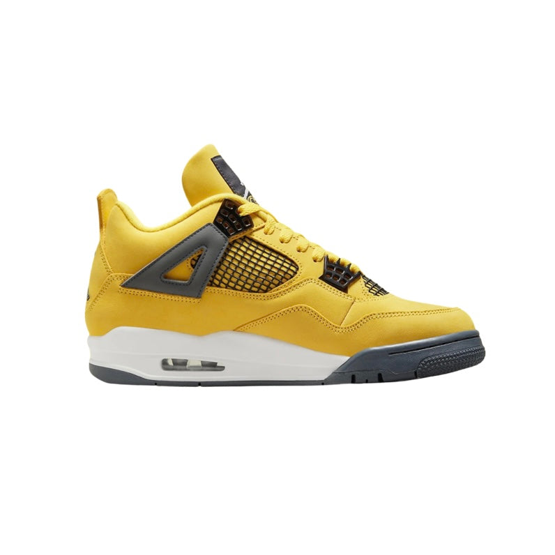 Air Jordan 4 Retro Lightning 2021 Sneakers - Tour Yellow, White, Dark Blue & Grey Colorway | Men's Basketball Shoes for Casual Wear & Street Style