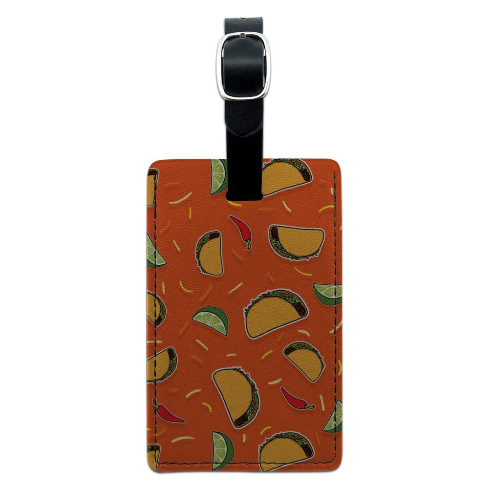 Stylish Rectangle Leather Luggage Tag with Taco Fiesta Pattern - Perfect for Travel, Suitcases, Backpacks & ID Cards | Durable Chili Red Design