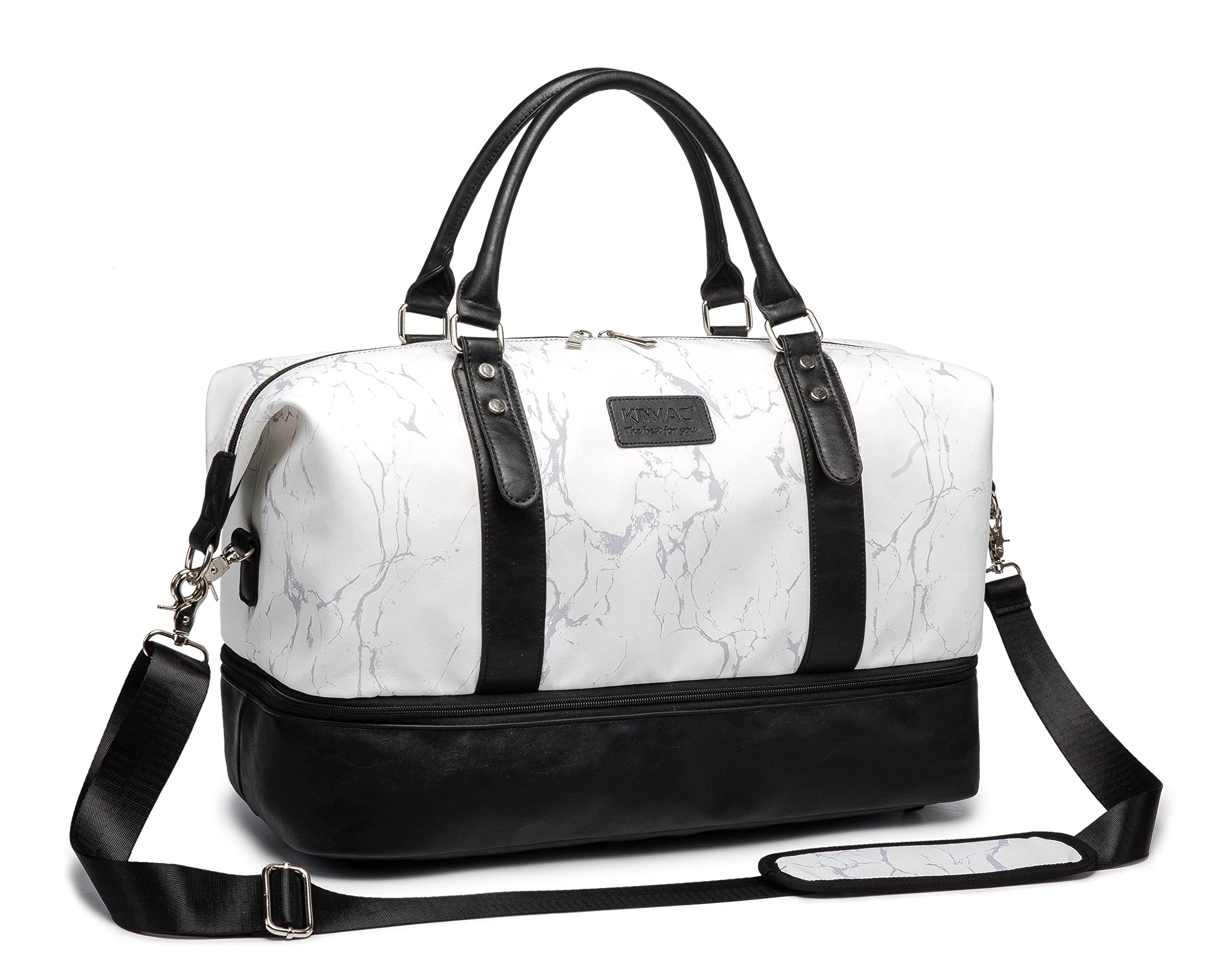 Kinmac Travel Duffel Totes Bag - Waterproof Sports Gym Weekender Overnight Bag for Men & Women (White Marble) - Perfect for Gym, Travel, Camping & Weekend Getaways