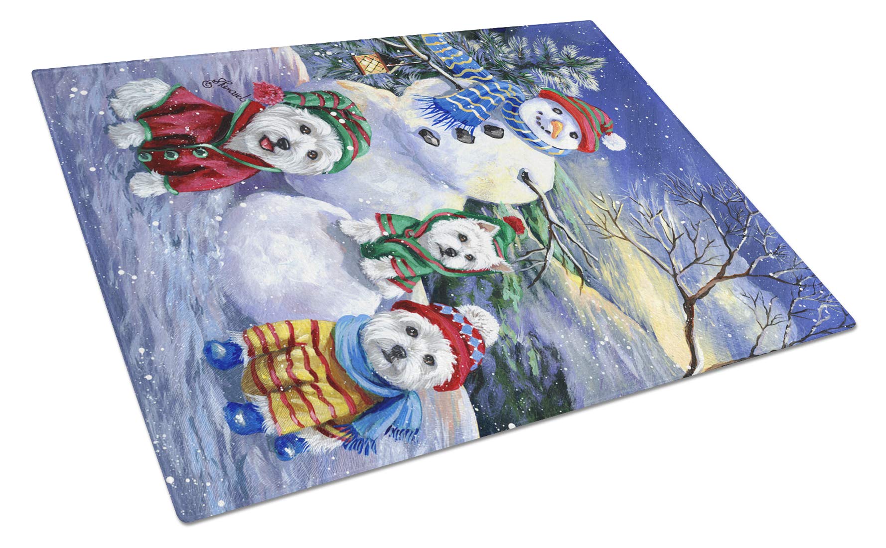 Westie Holiday Snowballs Tempered Glass Cutting Board - Large Decorative Kitchen Chopping & Serving Board for Christmas | PPP3208LCB | Perfect for Holiday Entertaining & Gift Giving