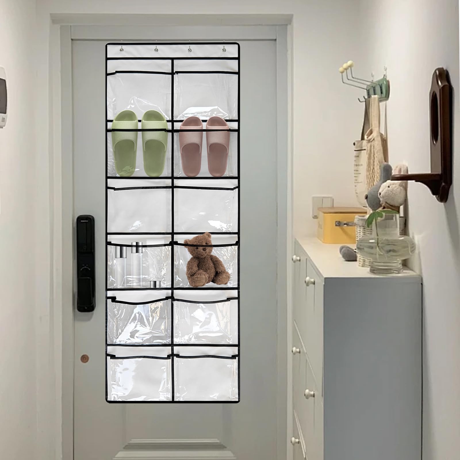Breathable Mesh Over The Door Shoe Organizer - 12 Pockets for Men & Women - Clear Hanging Closet Storage for Shoes | Perfect for Small Spaces, Dorm Rooms & Entryway Organization