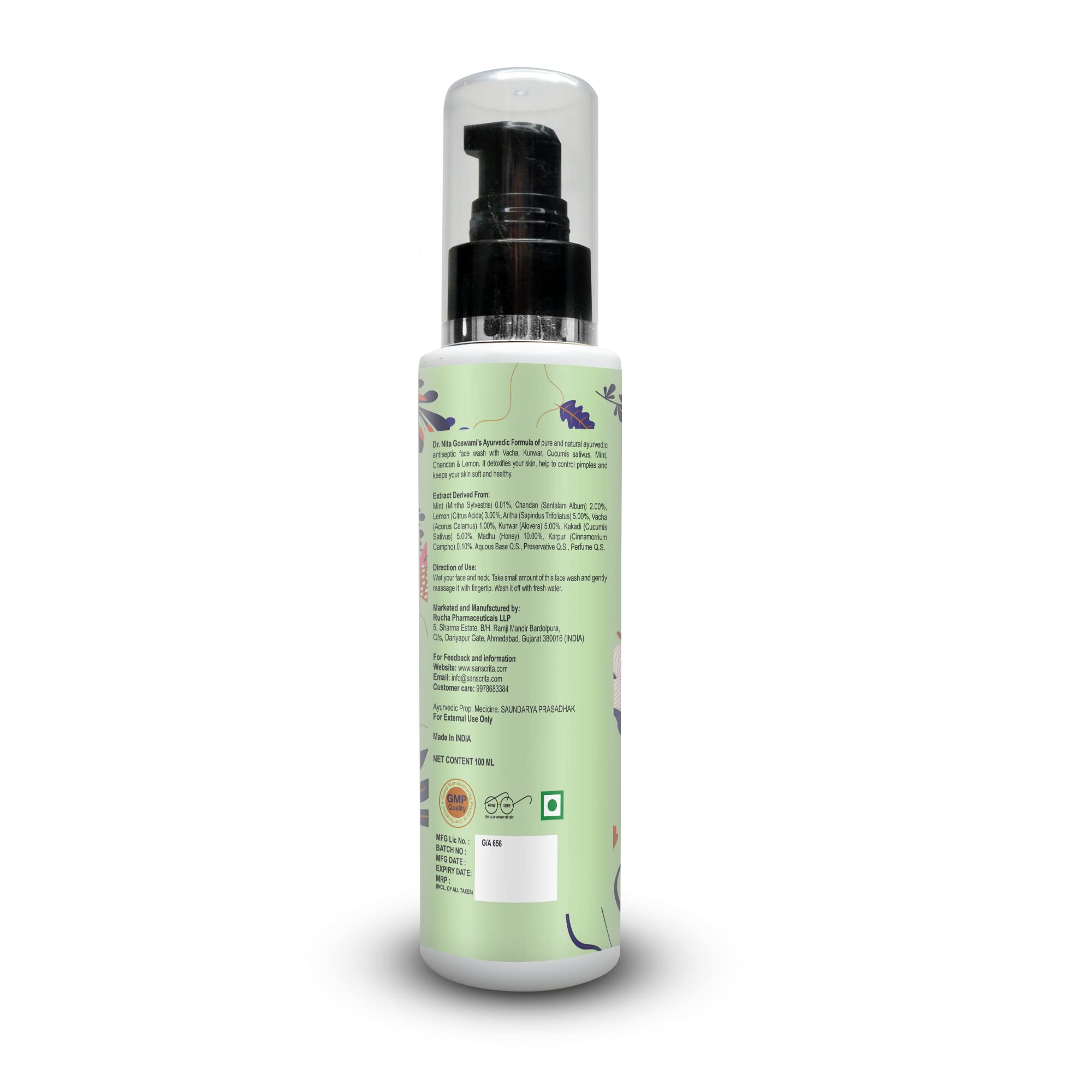 Sanscrita Pimple Face Wash with 09 Natural Herbs for Acne & Oily Skin - 100ml Cleansing Face Wash for Daily Skincare Routine & Clear Complexion