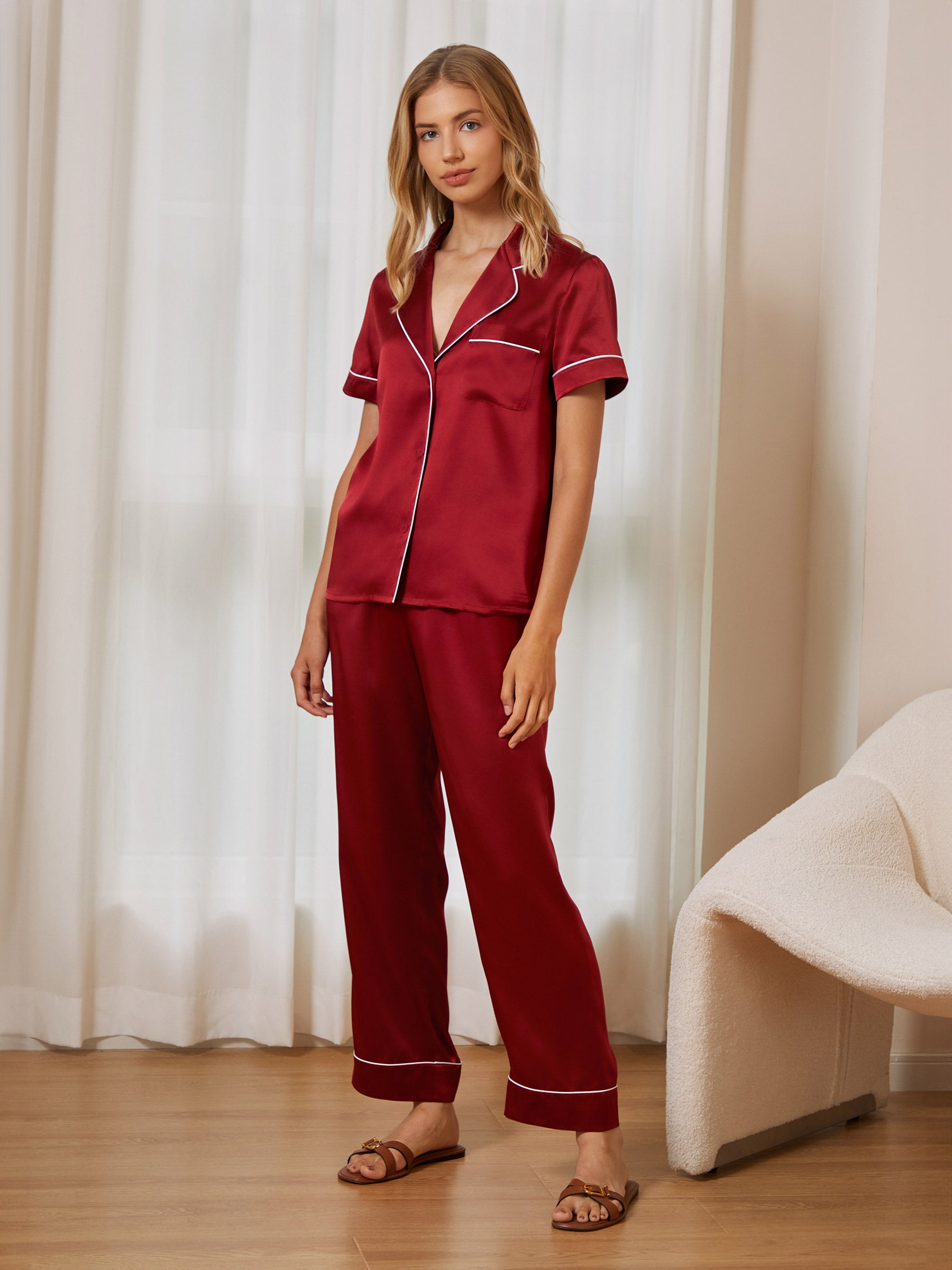 Michelle Silk Pajama Set for Women - Luxurious 100% Mulberry Silk Sleepwear with Comfortable Fit - Perfect for Relaxing at Home, Bridal Shower Gift, and Spa Retreats