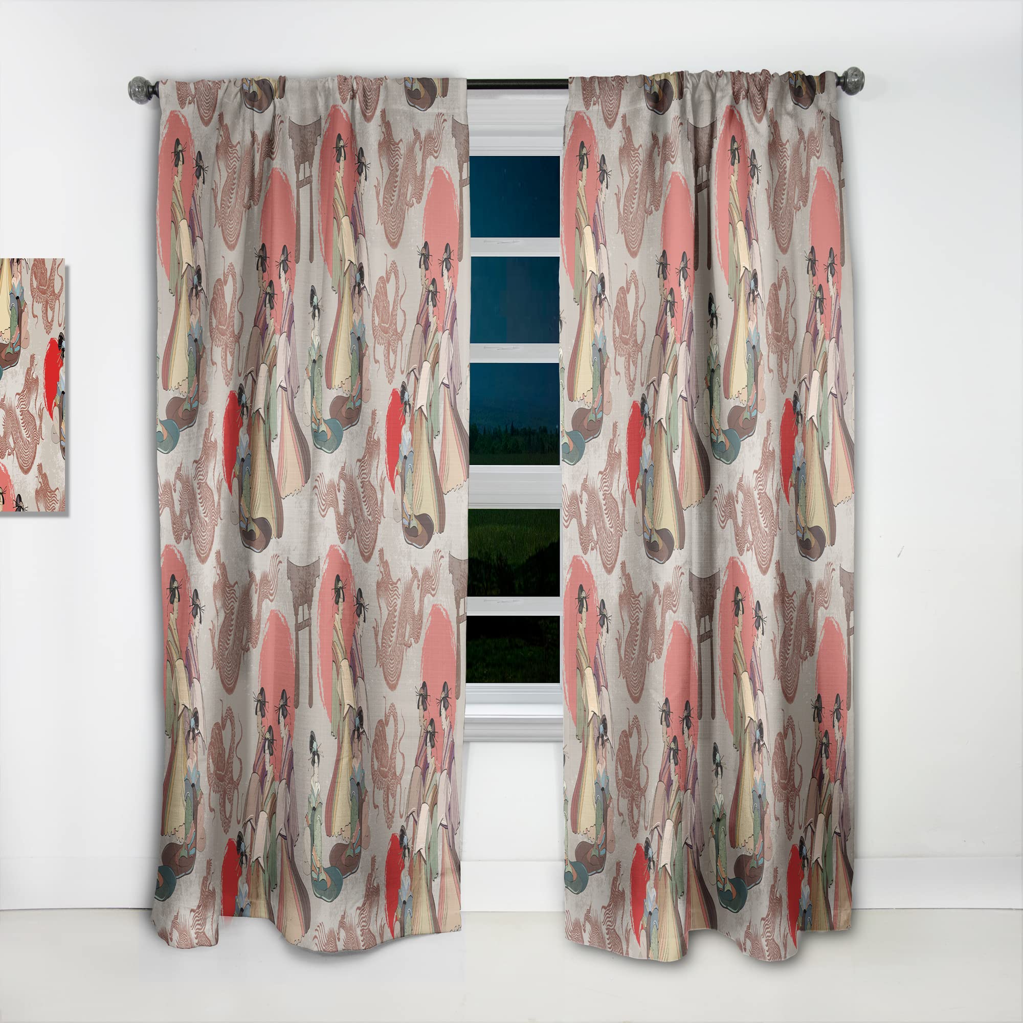 DesignQ Japanese & Chinese Culture Inspired Thermal Insulated Curtains - Single Panel 52x95 Inch - Elegant Bedroom & Living Room Drapes for Home Decor | Perfect for Cultural Themed Interiors & Energy Efficiency