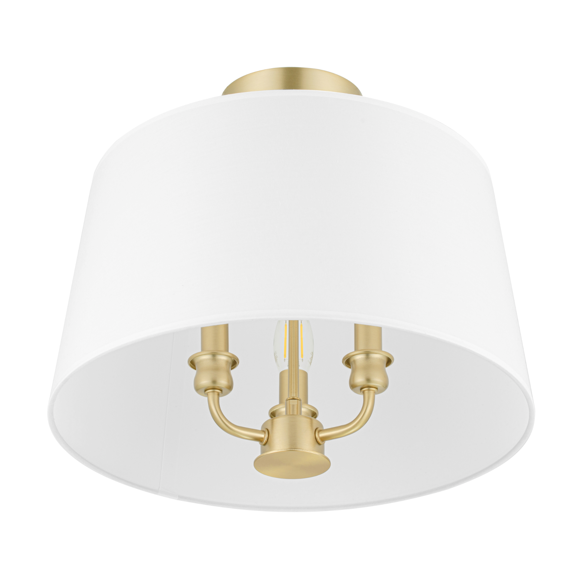 3-Light Billet Convertible Pendant/Semi-Flush Mount Ceiling Light - Brushed Gold Finish with Fabric Shades - Perfect for Dining Room, Kitchen Island, or Bedroom Lighting
