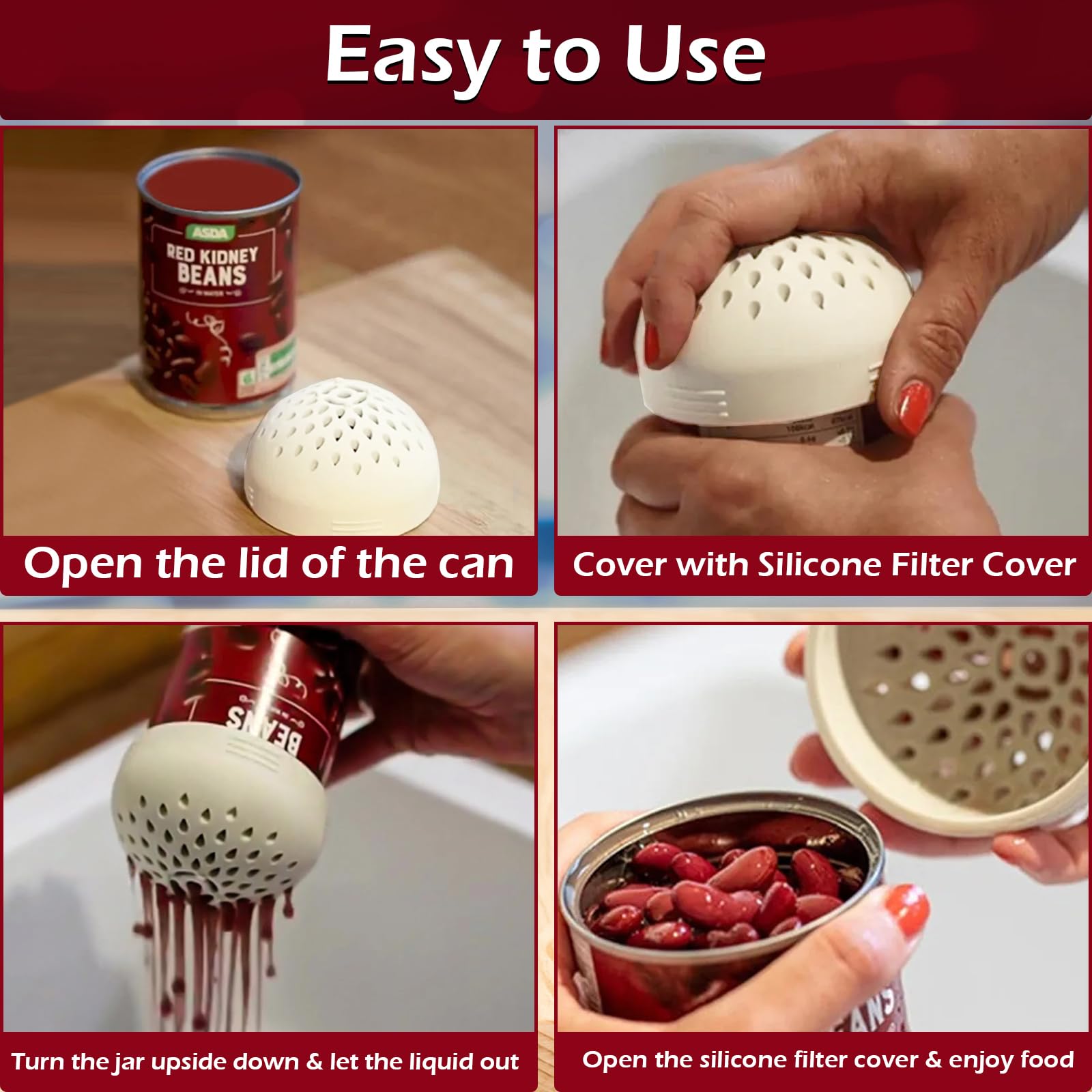 Home-X Flexible Silicone Can Colander Strainer - Universal Can Drainer for Canned Fruits, Beans, Vegetables (Fits All Can Sizes) - Durable Kitchen Tool for Draining, Washing & Food Prep - Perfect for Camping, Picnics & Home Cooking