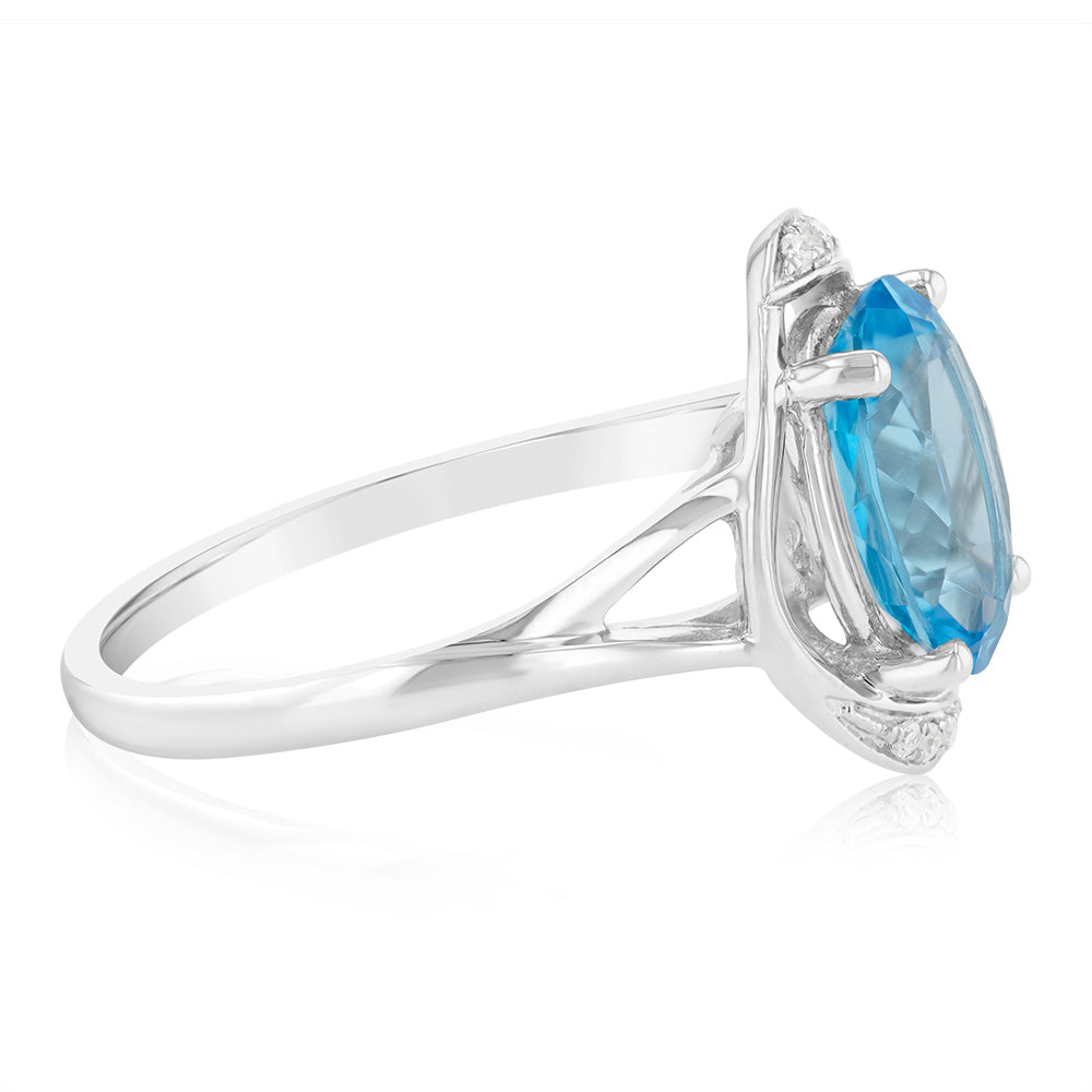 9ct White Gold Natural Blue Topaz & Diamond Ring for Women - Elegant Birthstone Jewelry Gift for Anniversary, Engagement & Special Occasions