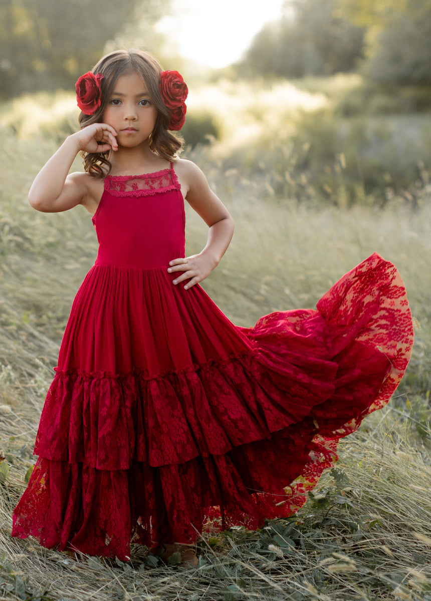 Catrin Women's Dress in Crimson Red - Elegant & Comfortable for Parties, Weddings & Special Occasions