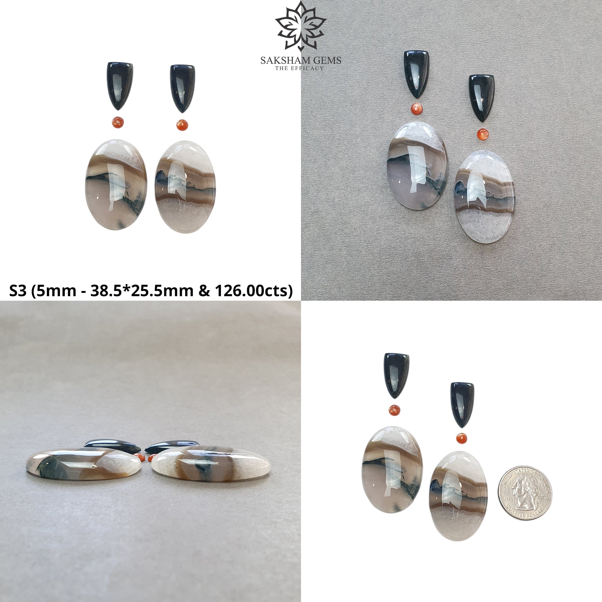 Natural Botswana Agate Sunstone & Labradorite Gemstone Cabochon Set - Untreated Bi-Color Agate in Pear, Oval & Round Shapes (4pc/6pc) - Perfect for Jewelry Making, Wire Wrapping & Crystal Healing