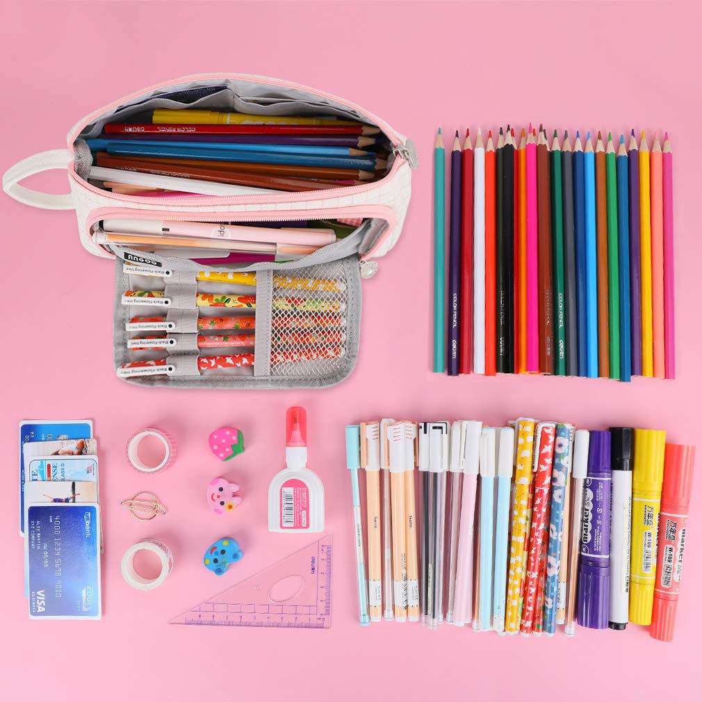 iSuperb Large Capacity Canvas Pencil Case with Zipper - Multi Compartment Pen Organizer & Cosmetic Pouch for School, Office, Travel Storage