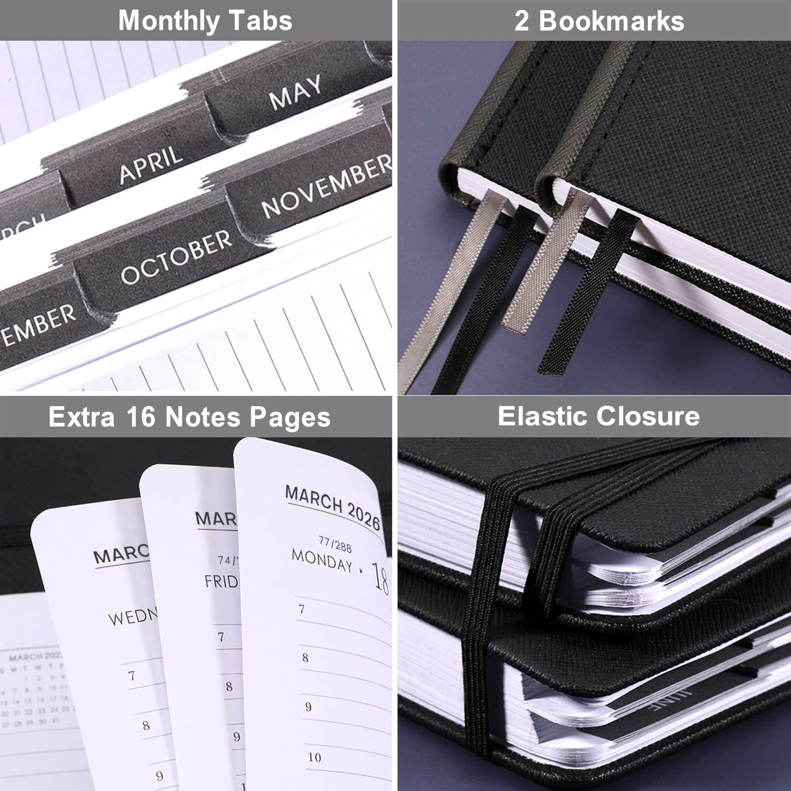2025-2026 Academic Planner - A5 Daily Diary with Monthly Tabs | July 2025 to June 2026 | Faux Leather Cover | Black | Perfect for Students, Teachers & Professionals