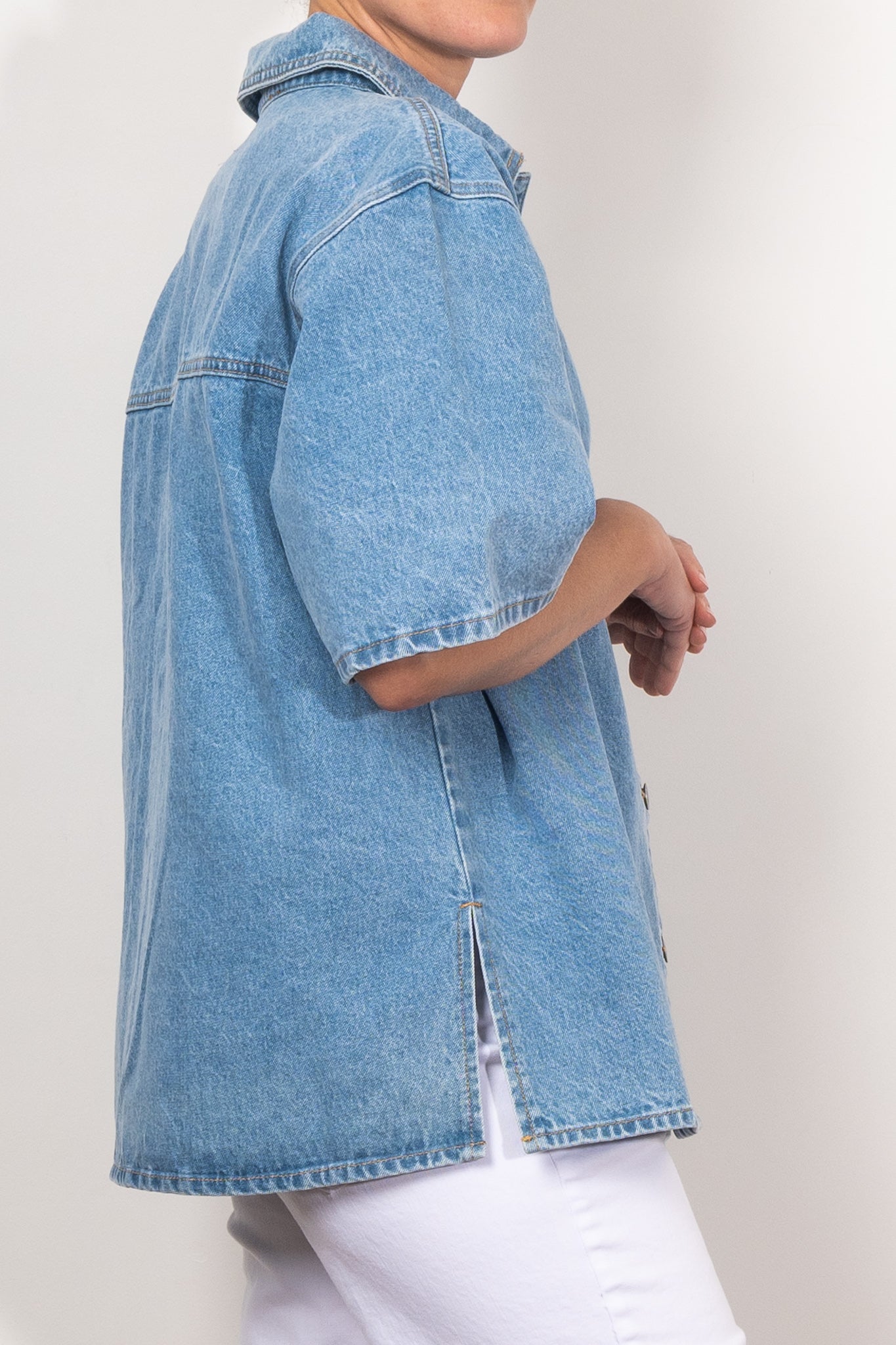 Ena Pelly Reese Oversized Denim Shirt for Women - Stylish Long Sleeve Button Down Shirt - Casual & Streetwear Outfits - Perfect for Layering, Date Night and Everyday Wear