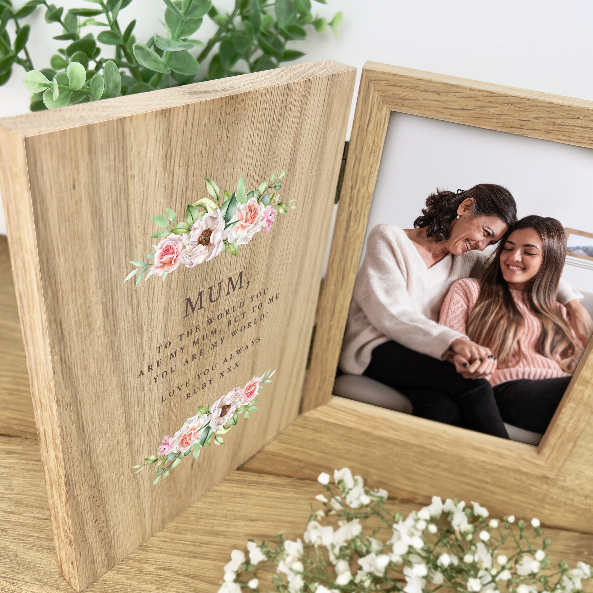 Personalized Pink Floral Book Photo Frame - Custom Message Gift for Mom, Wedding, Anniversary | Home Decor, Office Desk Display, Memory Keepsake