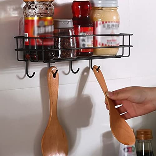 ZIVIK Shampoo Holder - 4 Hook Wall Mounted Bathroom Shelf, No Drill Floating Metal Shower Organizer for Toiletries Storage | Perfect for Small Bathroom, Kitchen & Shower Organization