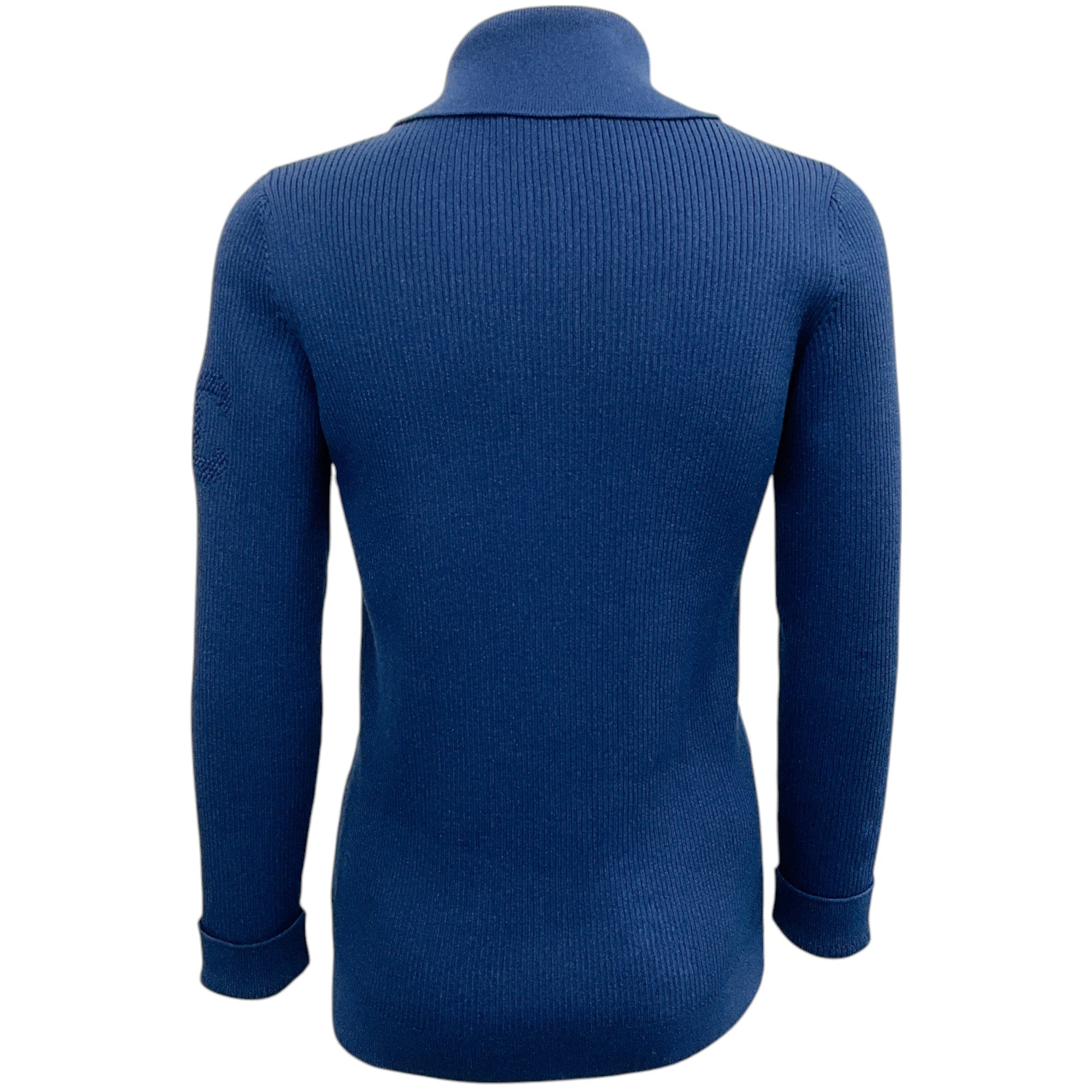 Chanel Cobalt Blue Ribbed Cardigan Sweater for Women - Luxury Knitwear for Fall & Winter - Perfect for Office, Date Night & Casual Outings