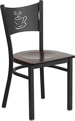 Premium Black Coffee Metal Restaurant Chair with Walnut Wood Seat - Stylish & Durable Dining Chairs for Cafes, Bistros, and Home Kitchens
